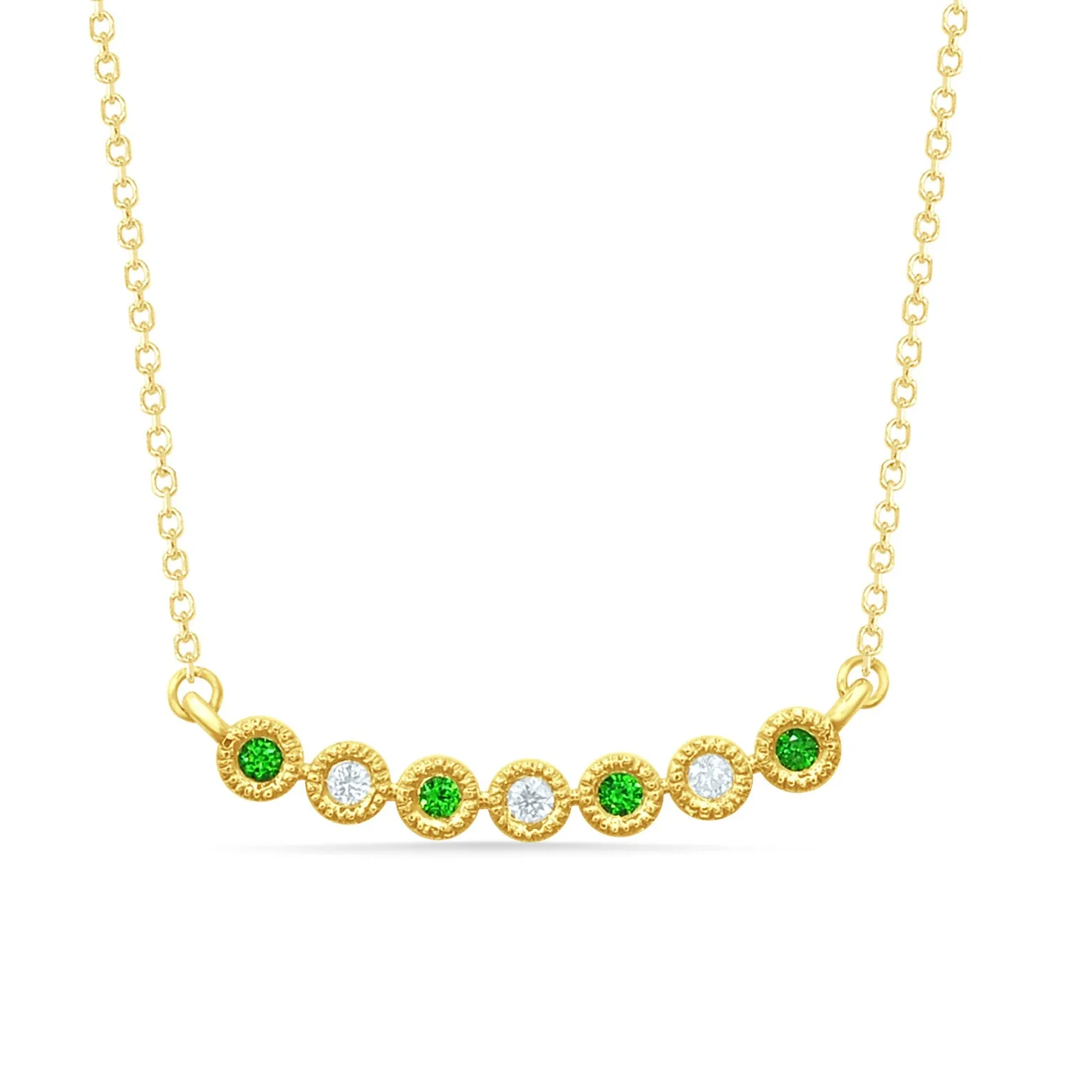 10K Yellow Gold 1/10 Ctw Diamond & Round Tsavorite Necklace ( Color G-H, Clarity I2-I3 )