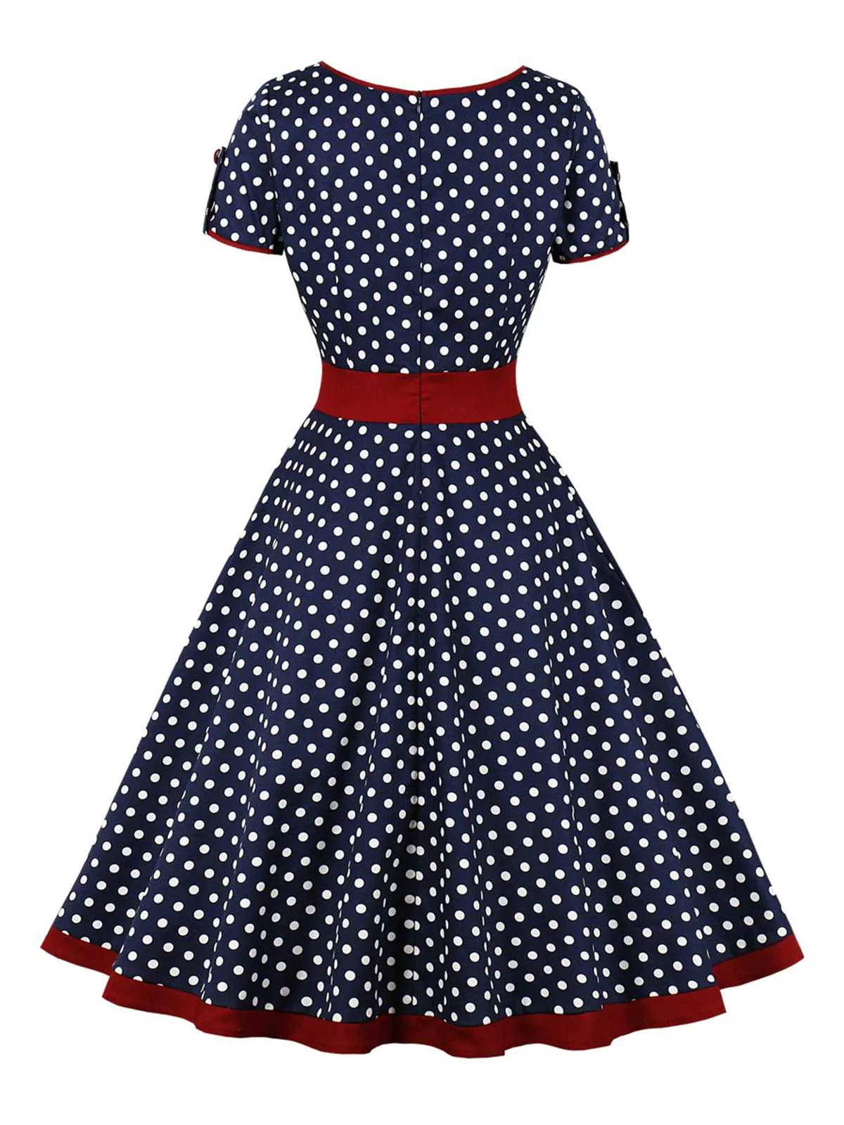 1950s Contrast Polka Dots Buttoned Dress