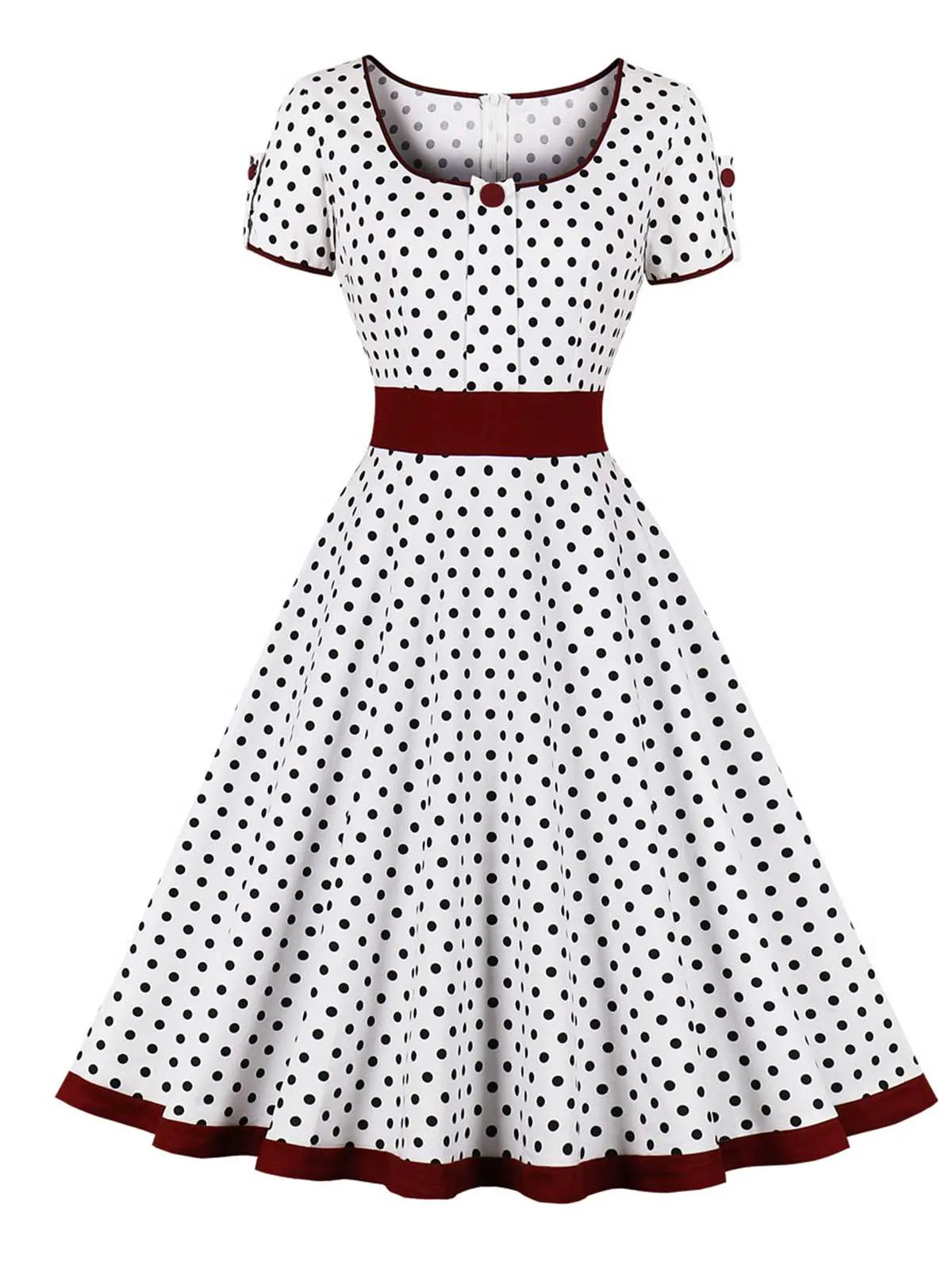1950s Contrast Polka Dots Buttoned Dress