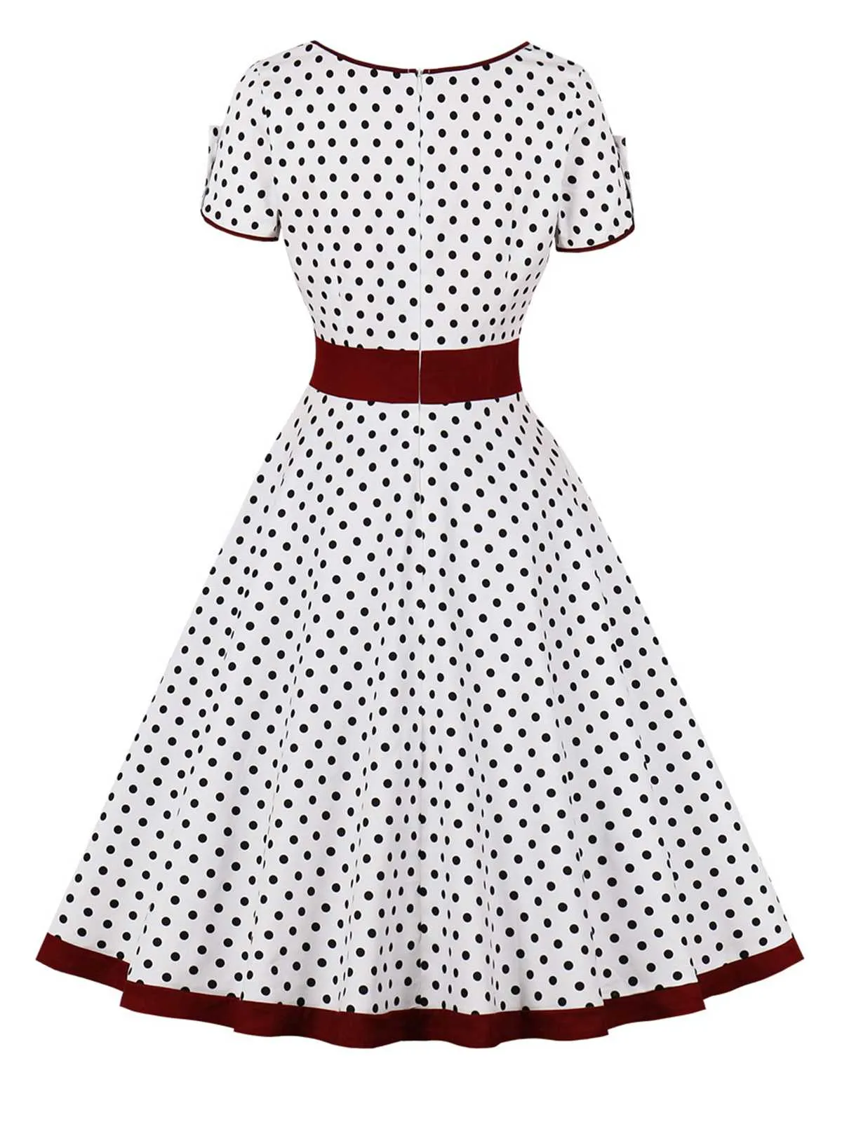 1950s Contrast Polka Dots Buttoned Dress