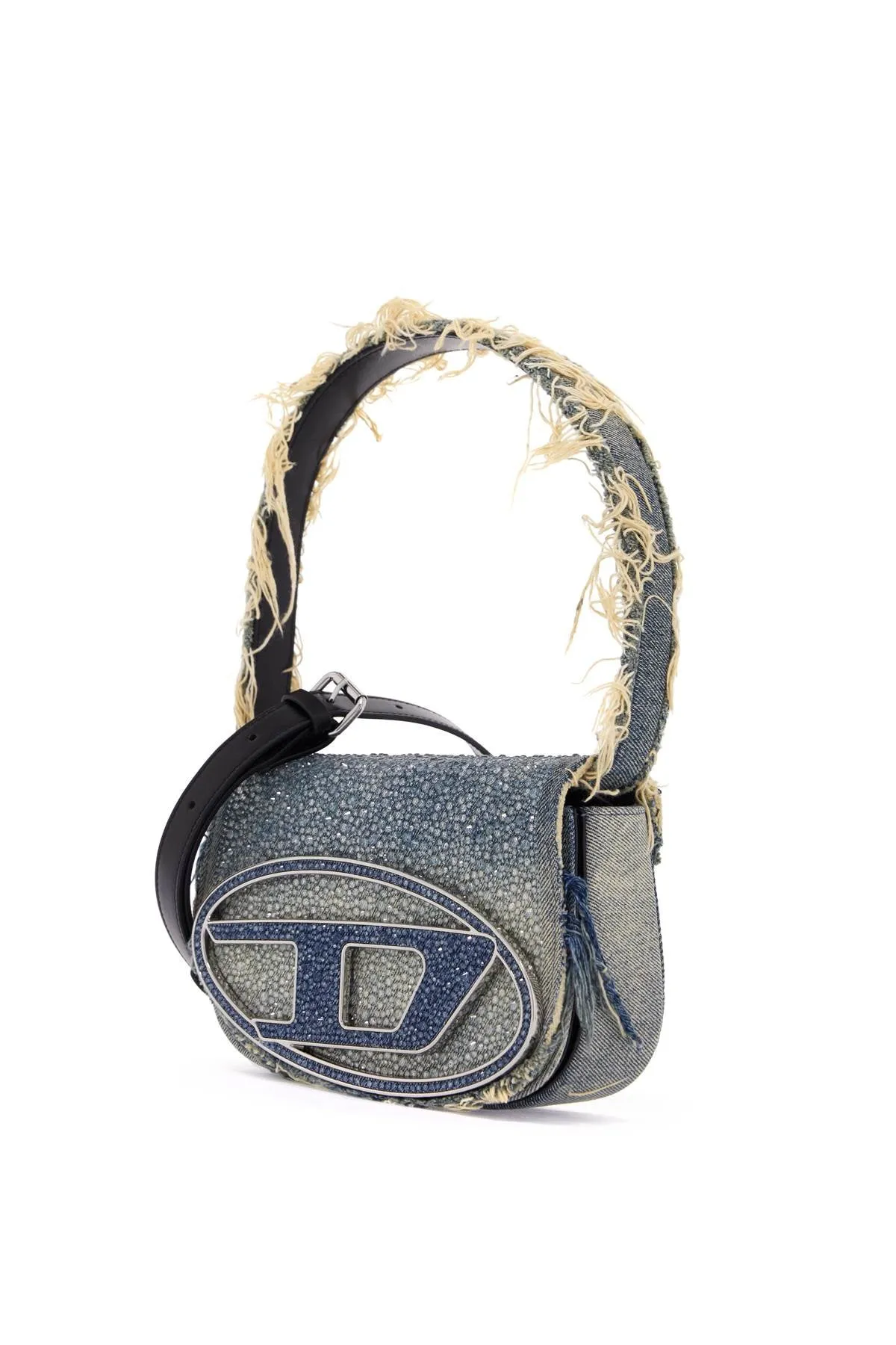 1DR DENIM AND CRYSTAL SHOULDER BAG
