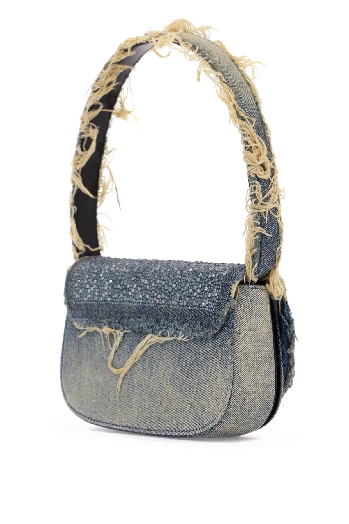 1DR DENIM AND CRYSTAL SHOULDER BAG