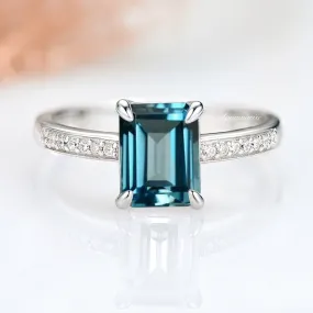 Ava Emerald Cut Natural London Blue Topaz Ring- Sterling Silver