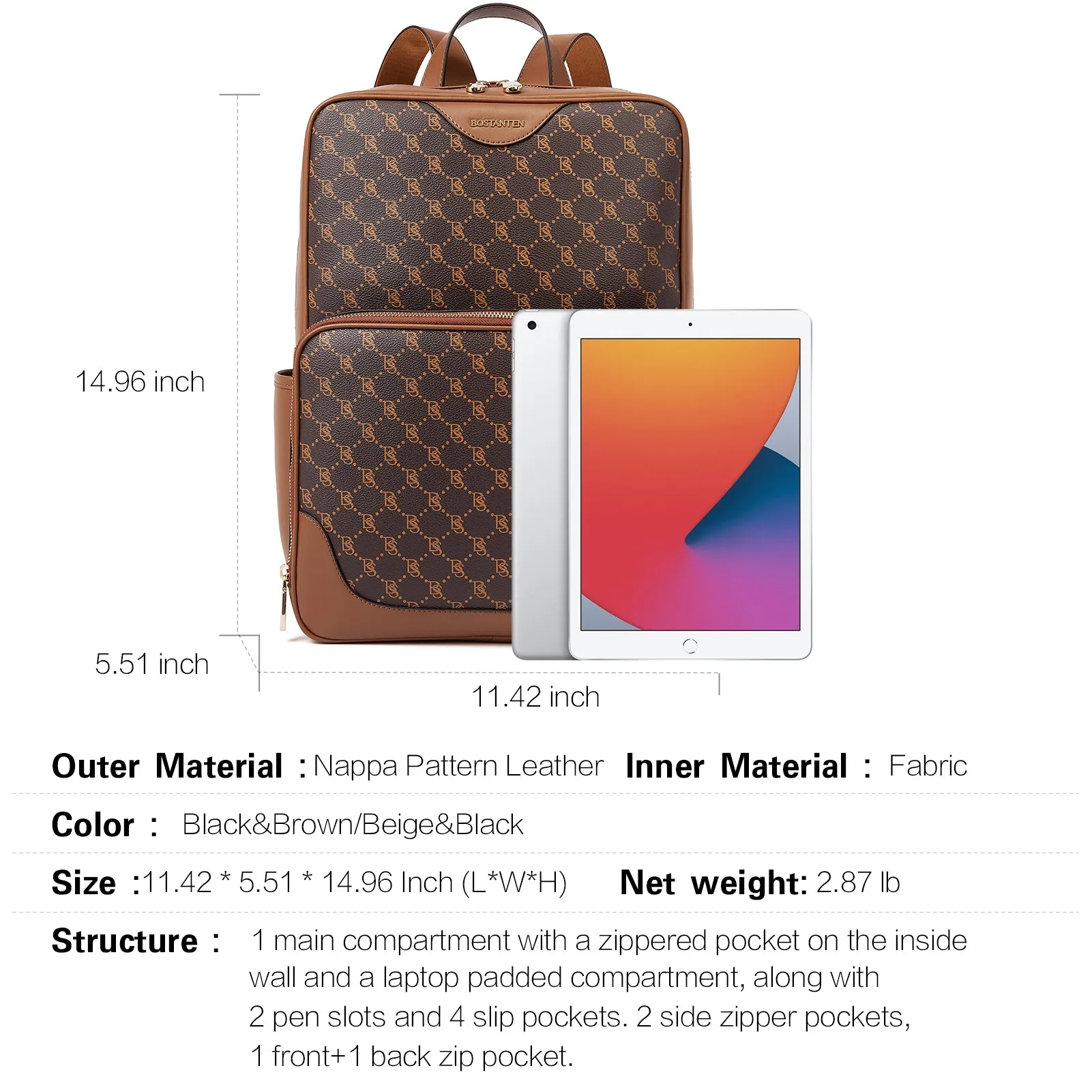 Baish Nappa Pattern Italian Leather Backpack for Women