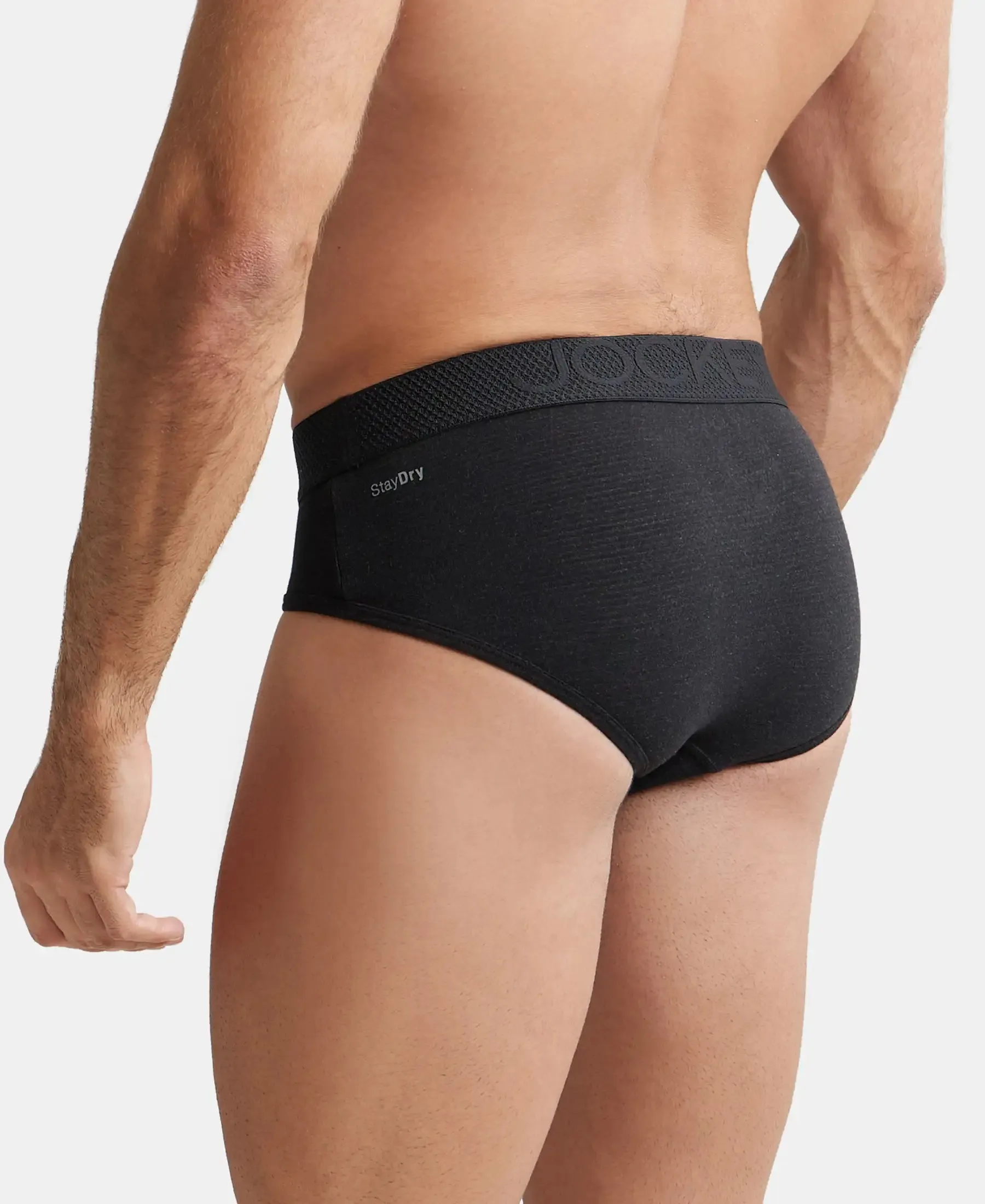 Bamboo Cotton Elastane Stretch Breathable Mesh Brief with StayDry Treatment - Black Melange