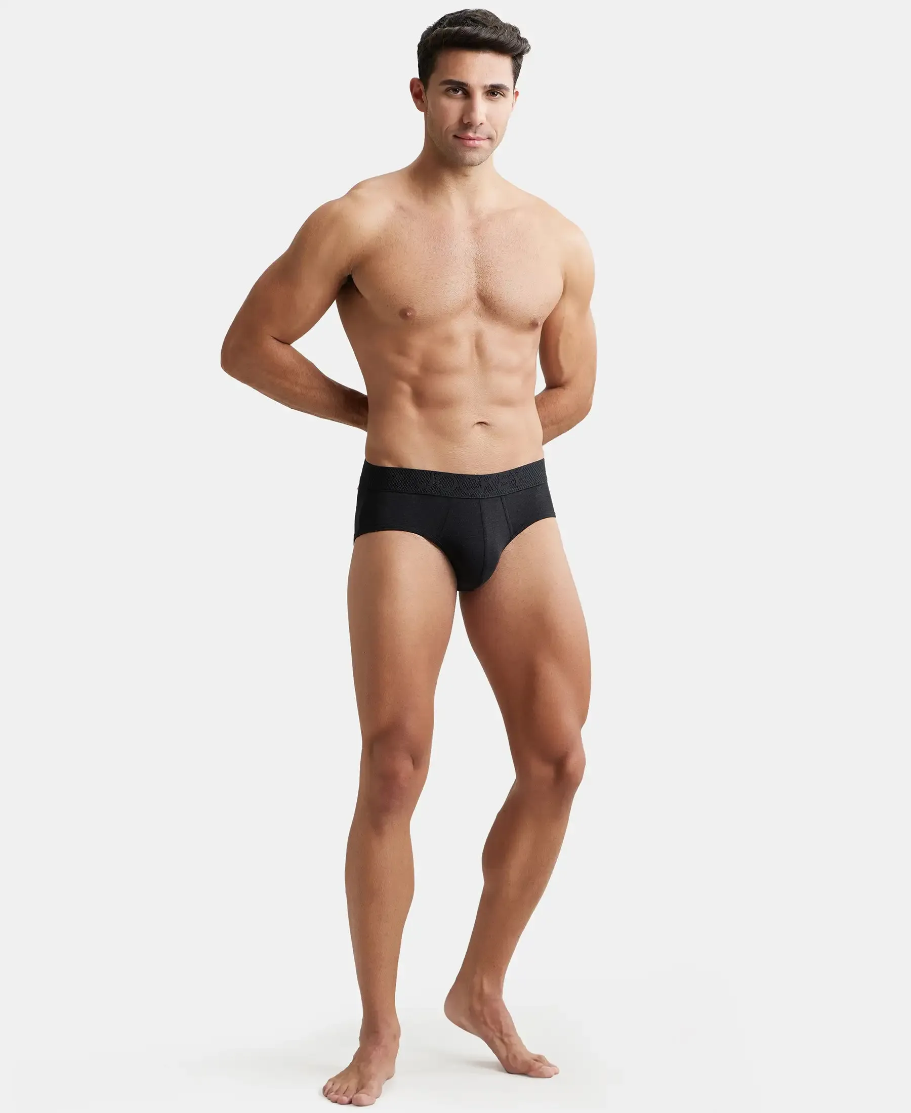 Bamboo Cotton Elastane Stretch Breathable Mesh Brief with StayDry Treatment - Black Melange