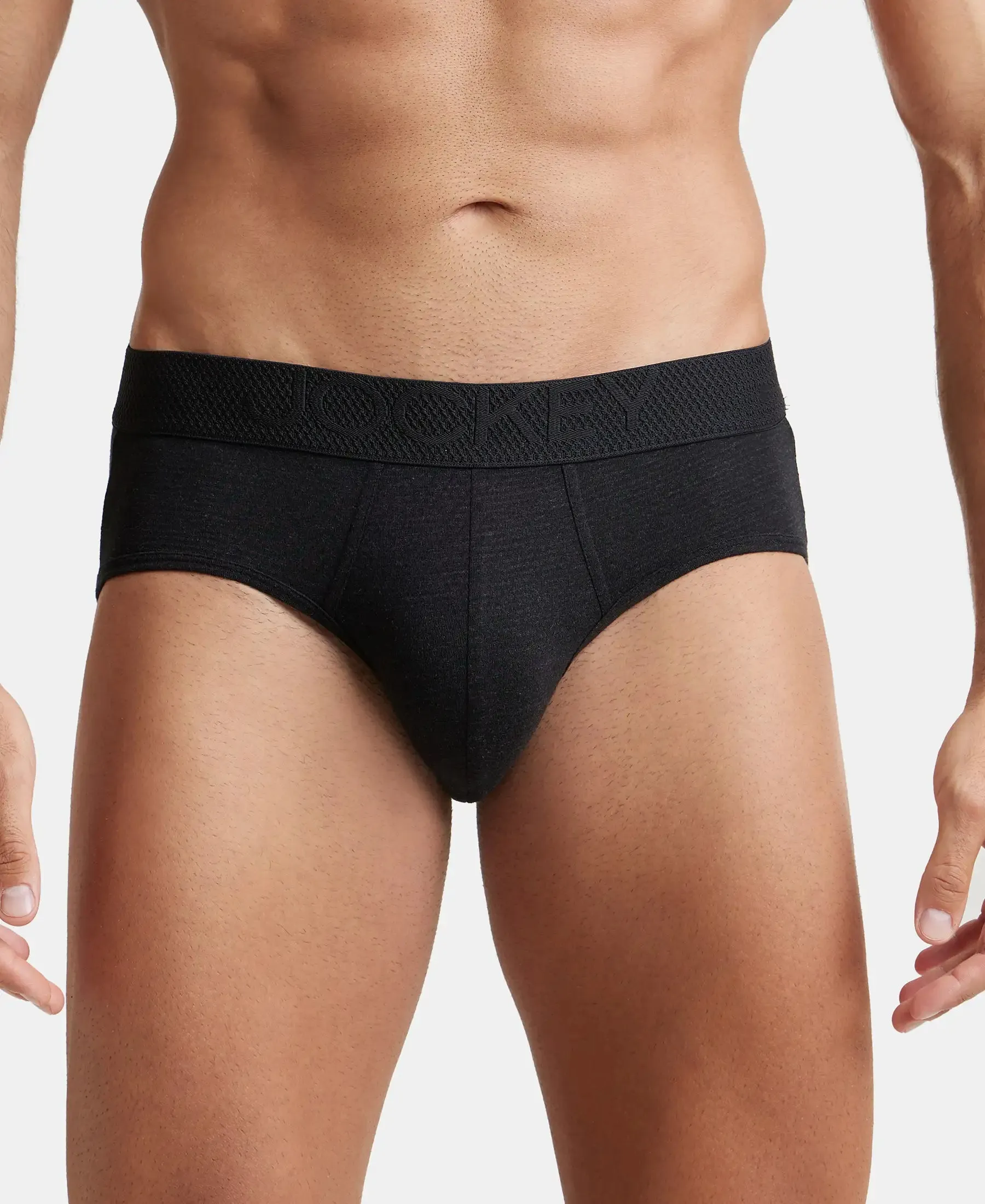 Bamboo Cotton Elastane Stretch Breathable Mesh Brief with StayDry Treatment - Black Melange