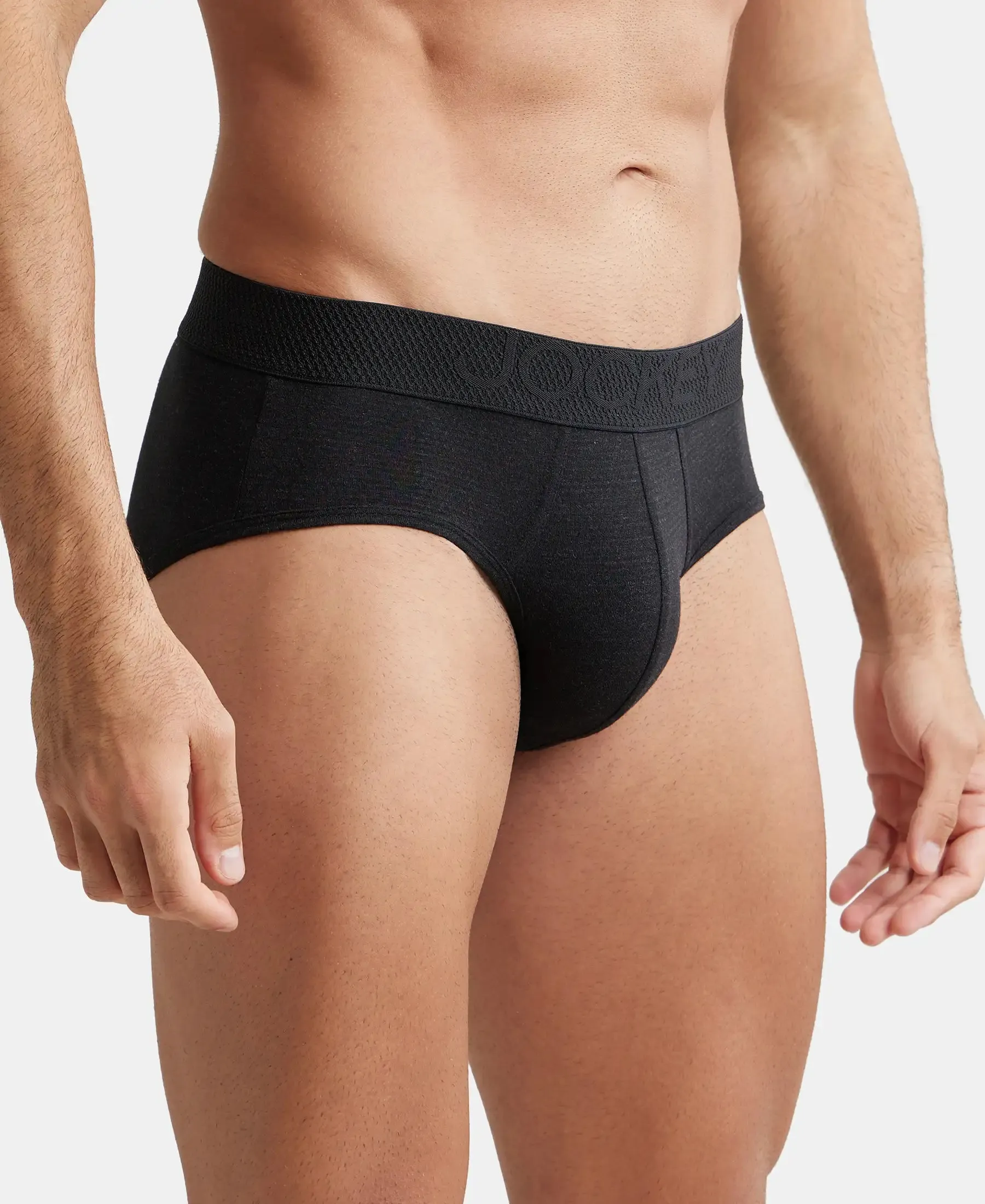 Bamboo Cotton Elastane Stretch Breathable Mesh Brief with StayDry Treatment - Black Melange