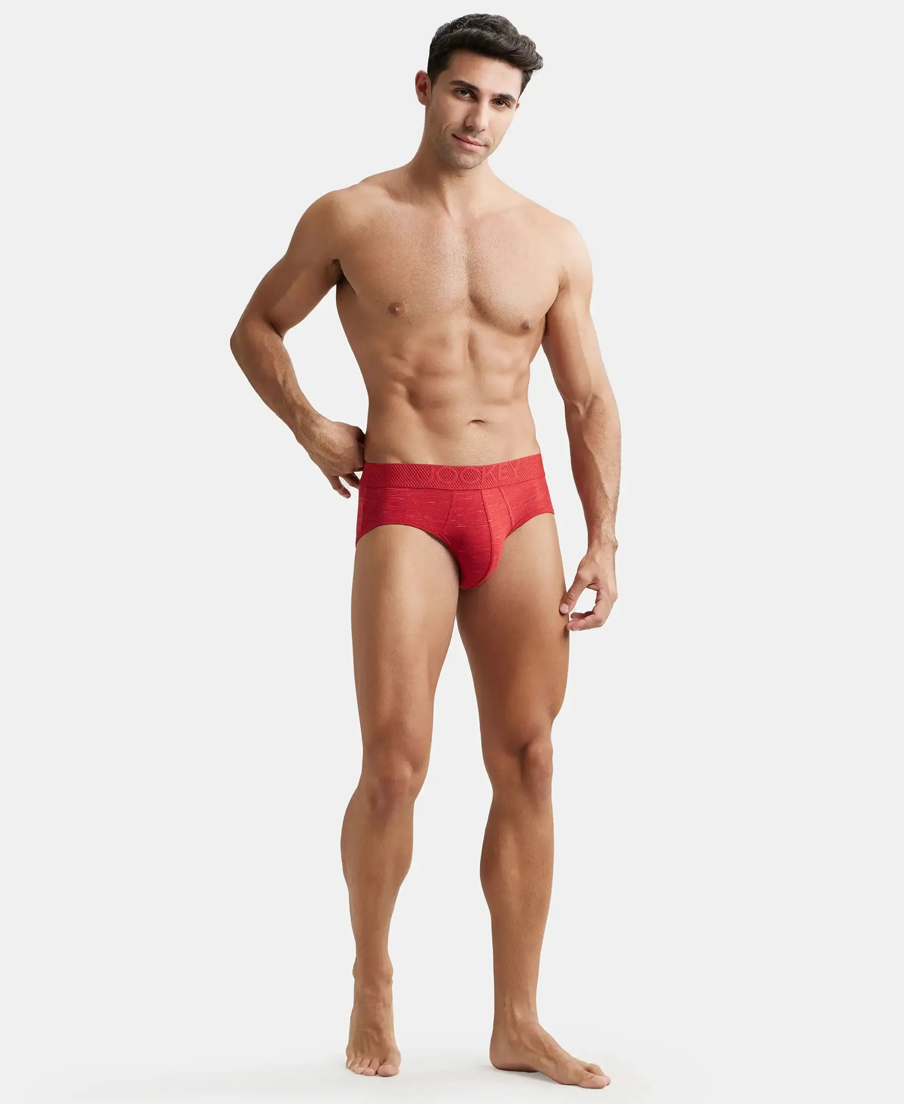 Bamboo Cotton Elastane Stretch Breathable Mesh Brief with StayDry Treatment - Red Multi Melange