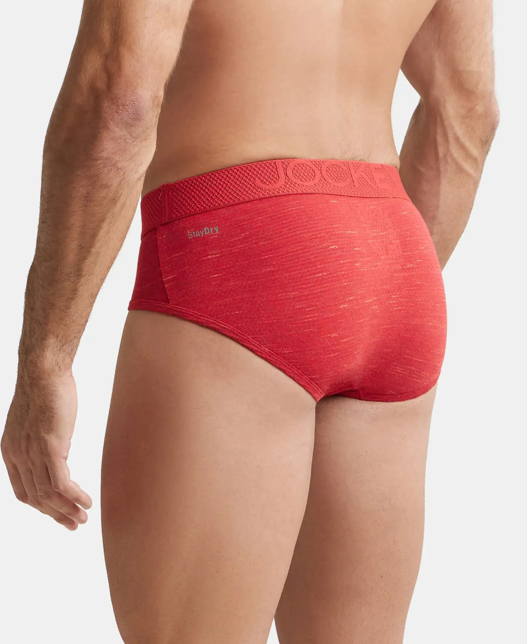 Bamboo Cotton Elastane Stretch Breathable Mesh Brief with StayDry Treatment - Red Multi Melange