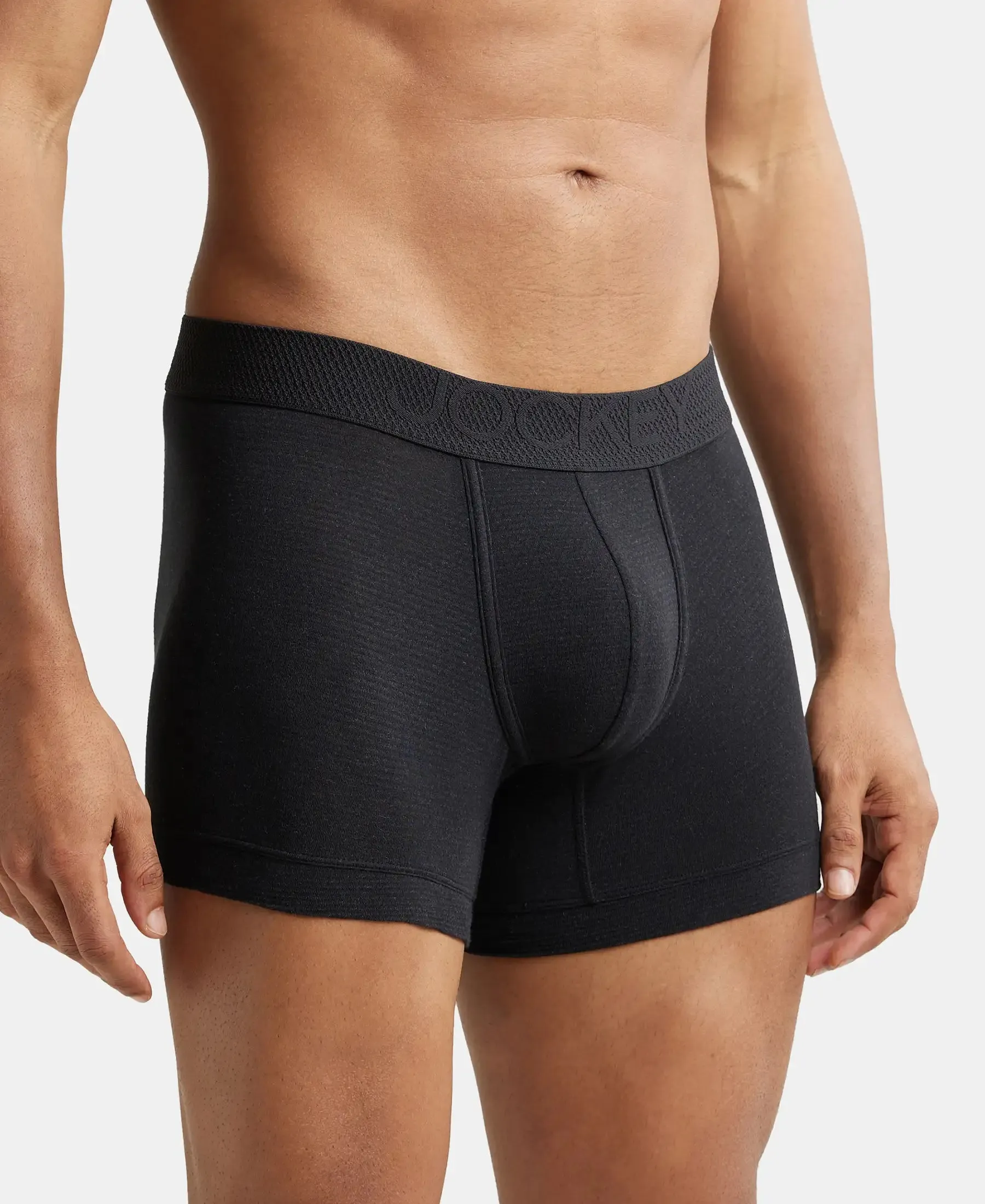 Bamboo Cotton Elastane Stretch Breathable Mesh Trunk with StayDry Treatment - Black Melange