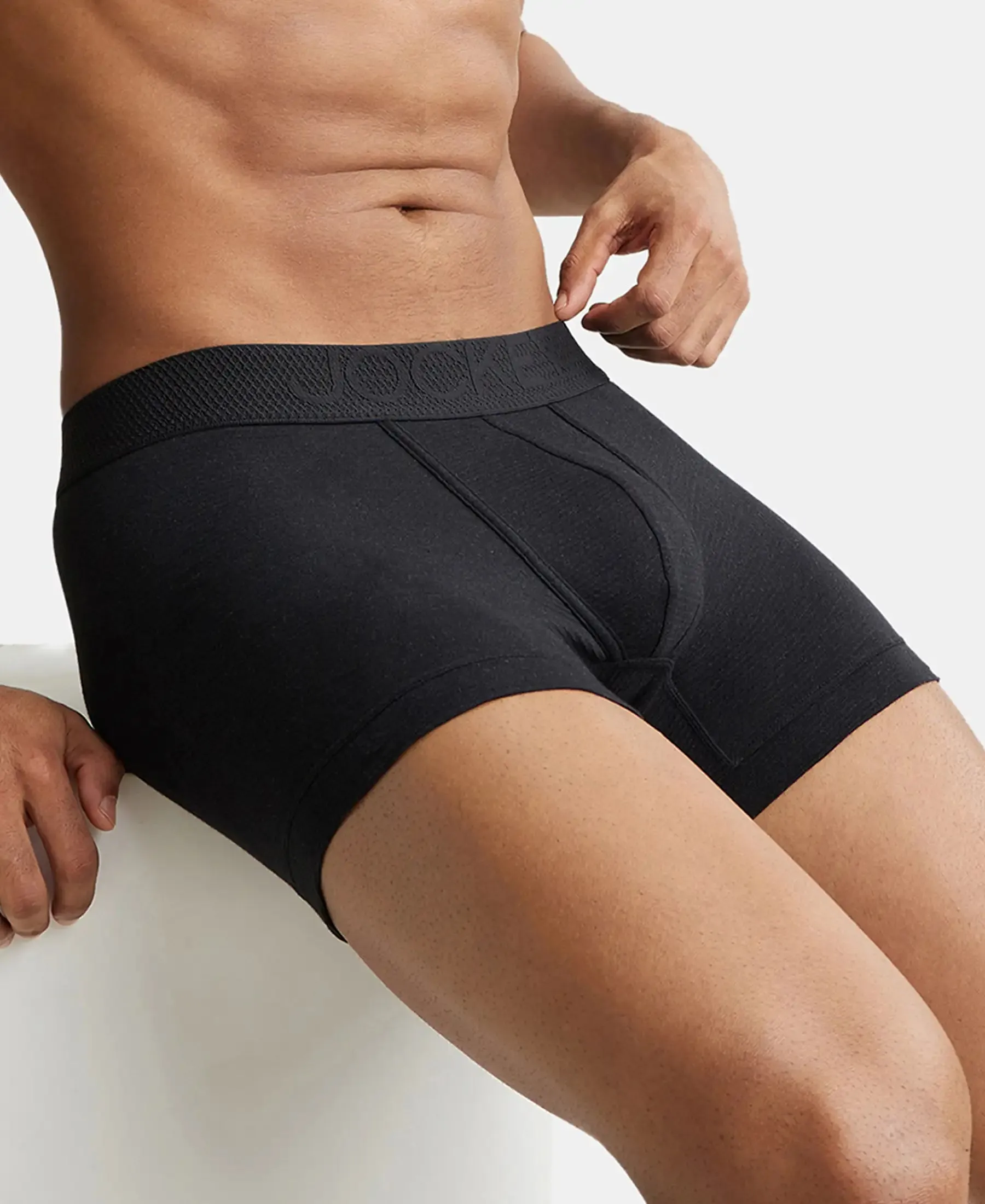 Bamboo Cotton Elastane Stretch Breathable Mesh Trunk with StayDry Treatment - Black Melange