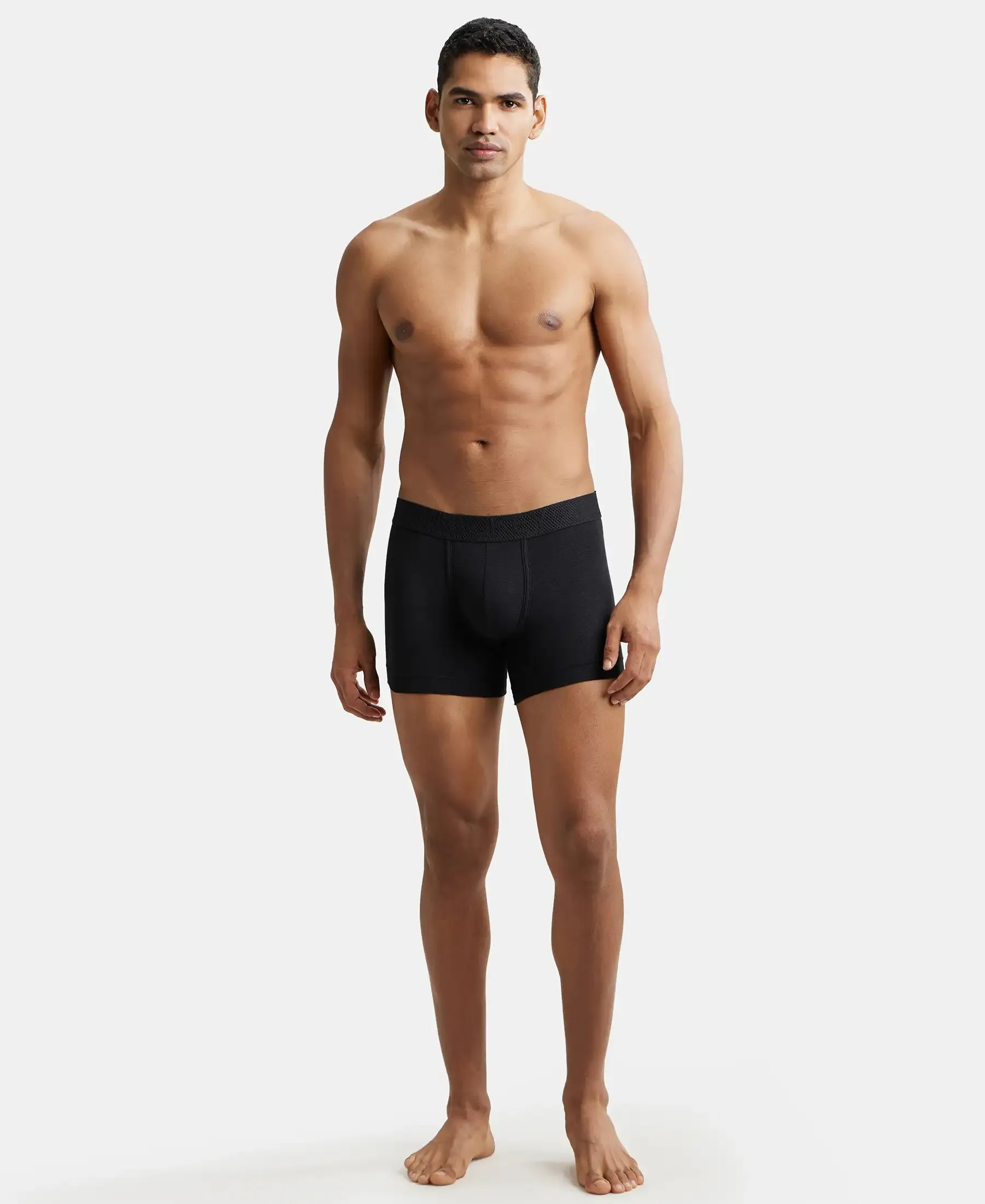 Bamboo Cotton Elastane Stretch Breathable Mesh Trunk with StayDry Treatment - Black Melange