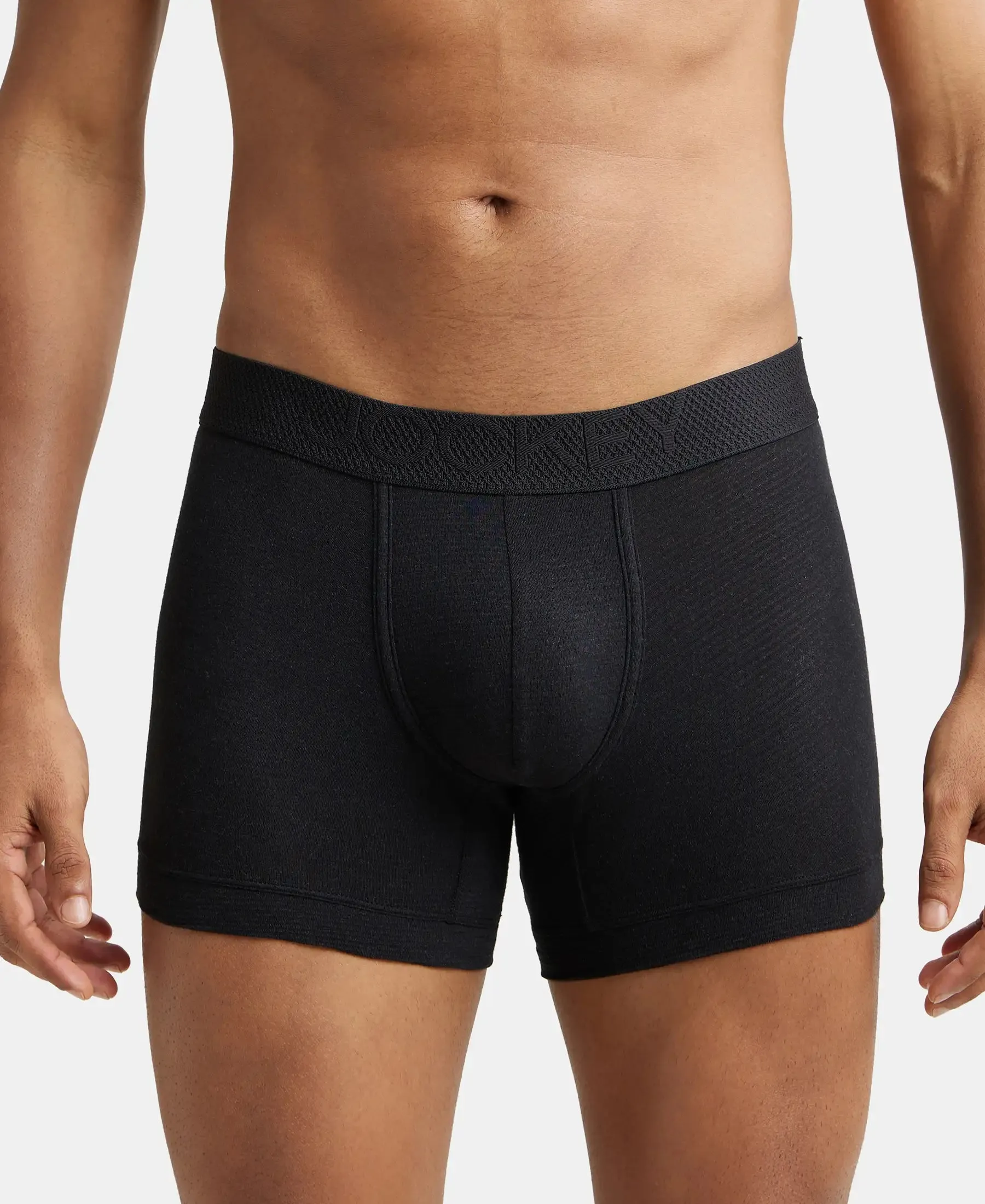 Bamboo Cotton Elastane Stretch Breathable Mesh Trunk with StayDry Treatment - Black Melange