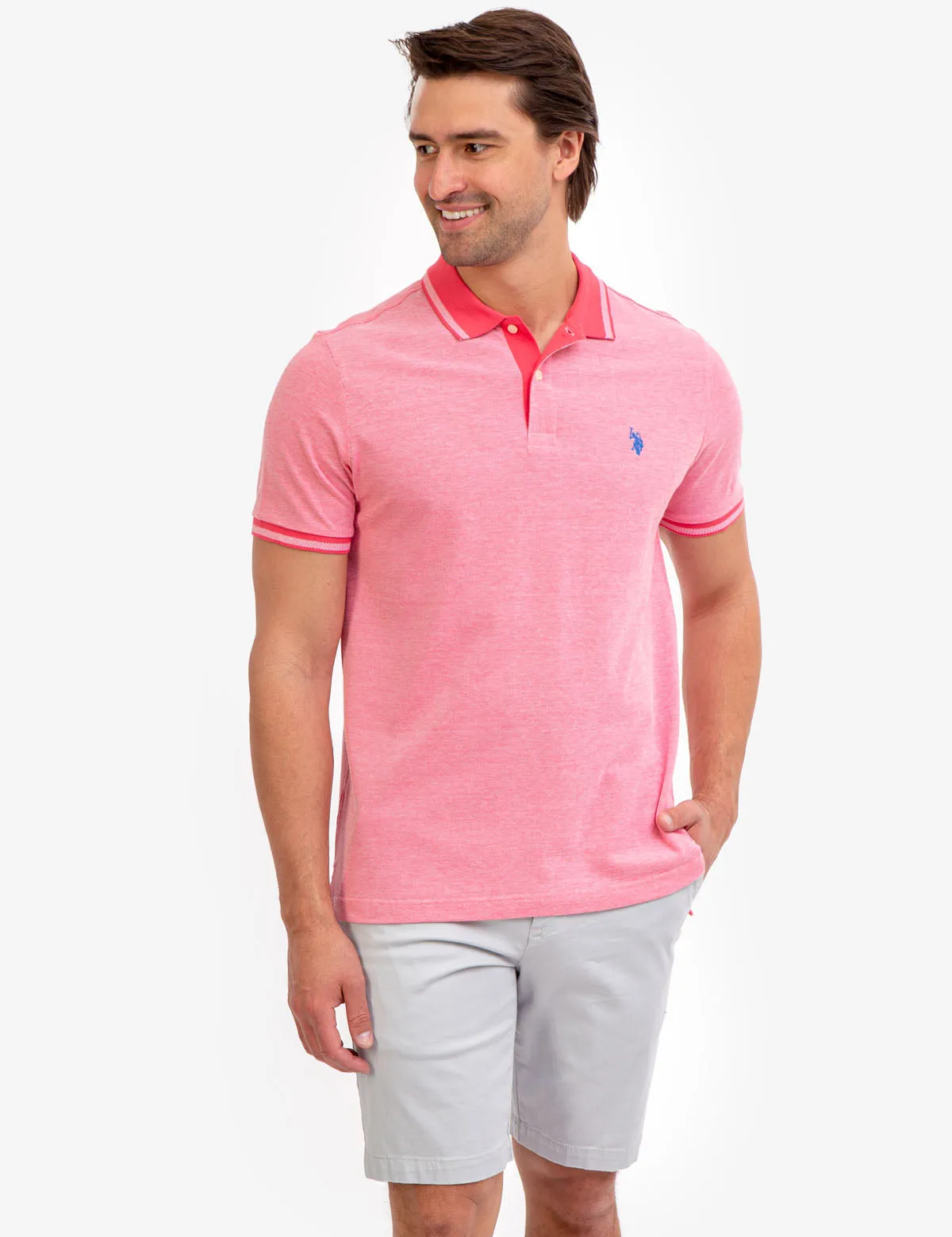 BIRDSEYE CONTRAST COLLAR POLO SHIRT