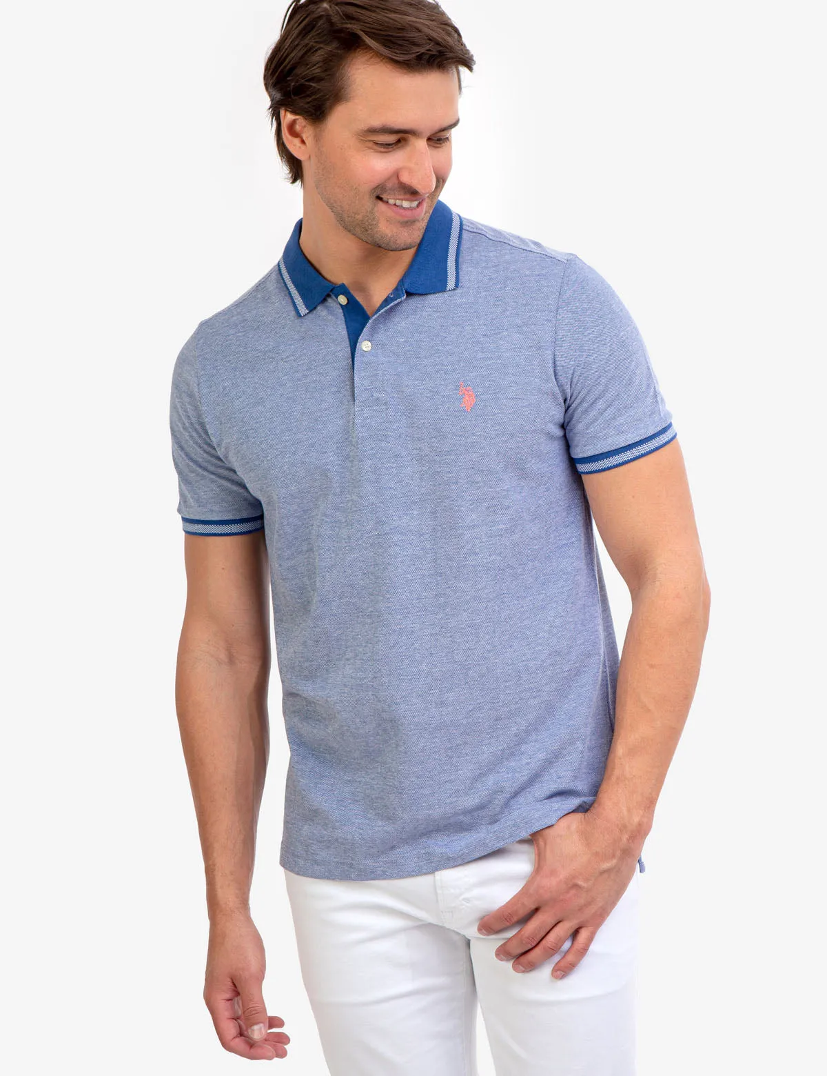 BIRDSEYE CONTRAST COLLAR POLO SHIRT