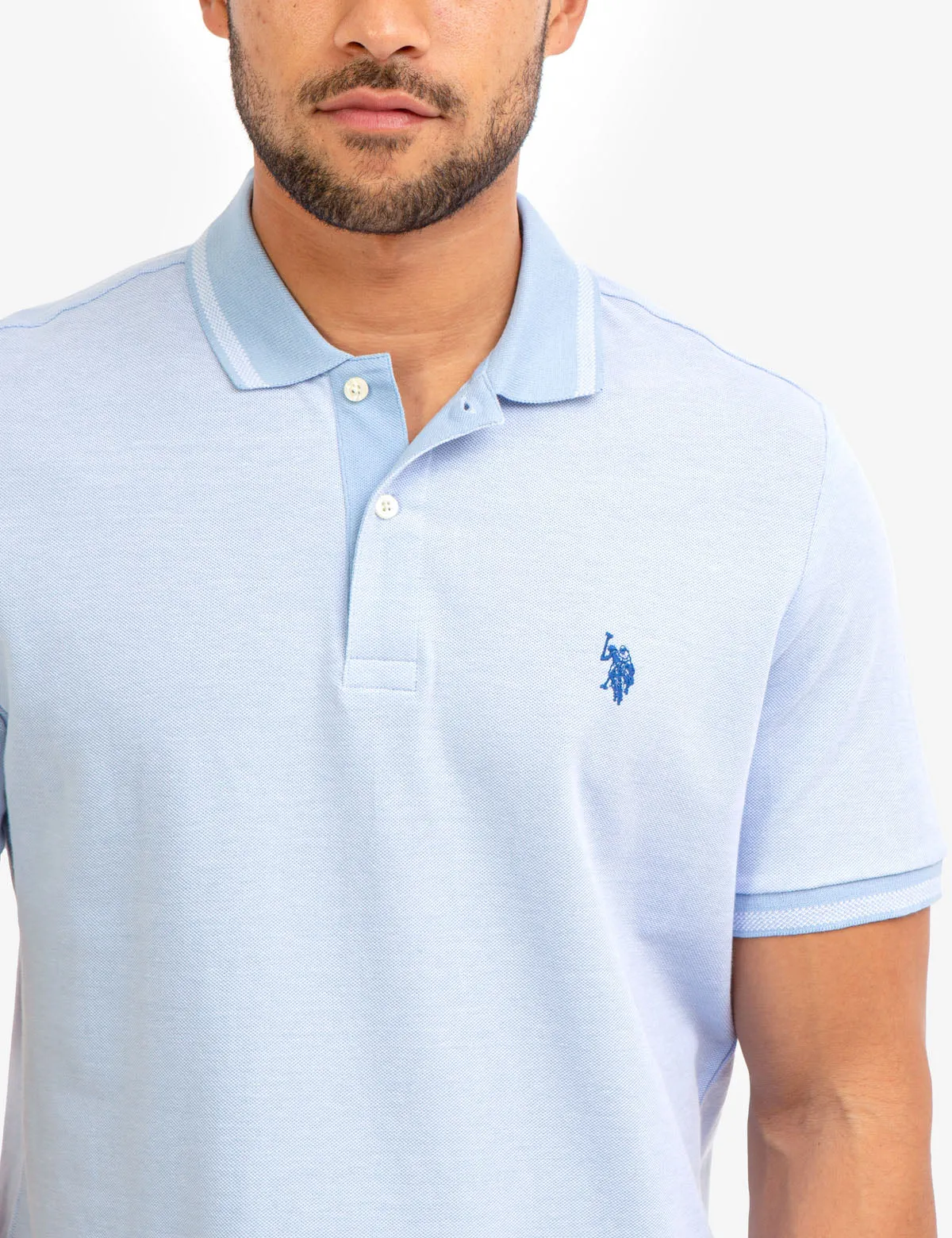 BIRDSEYE CONTRAST COLLAR POLO SHIRT