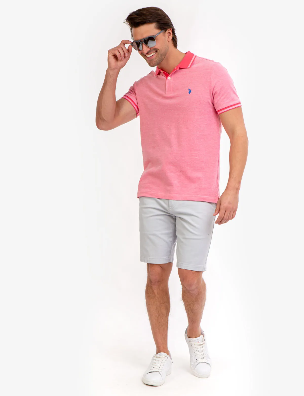 BIRDSEYE CONTRAST COLLAR POLO SHIRT