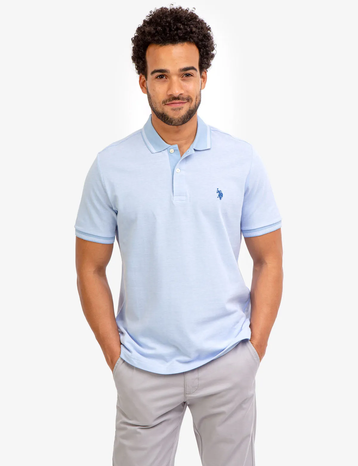 BIRDSEYE CONTRAST COLLAR POLO SHIRT