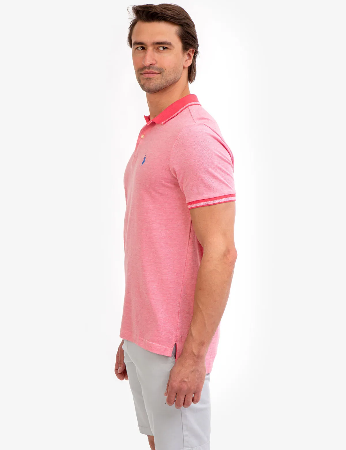 BIRDSEYE CONTRAST COLLAR POLO SHIRT