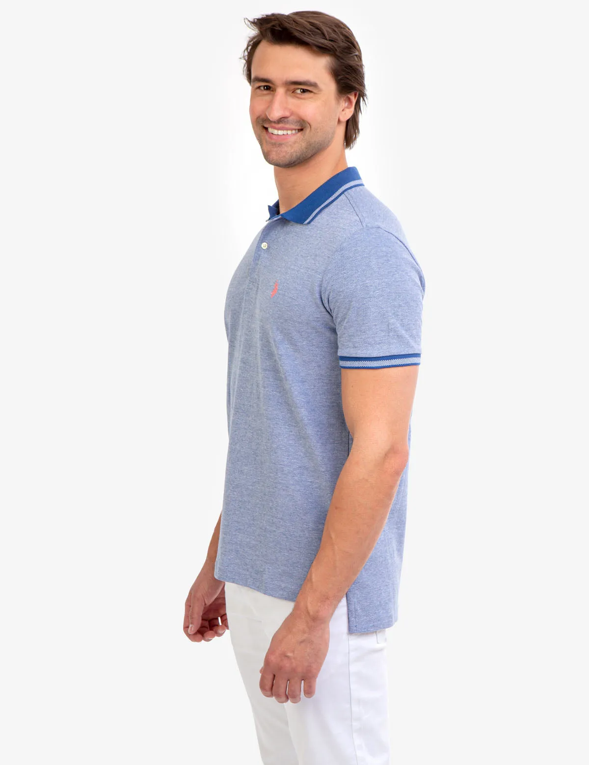 BIRDSEYE CONTRAST COLLAR POLO SHIRT