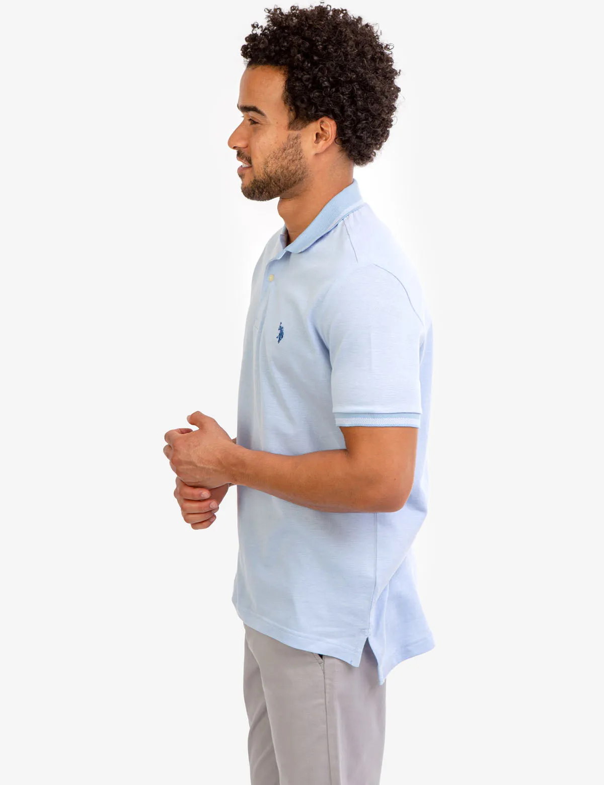 BIRDSEYE CONTRAST COLLAR POLO SHIRT