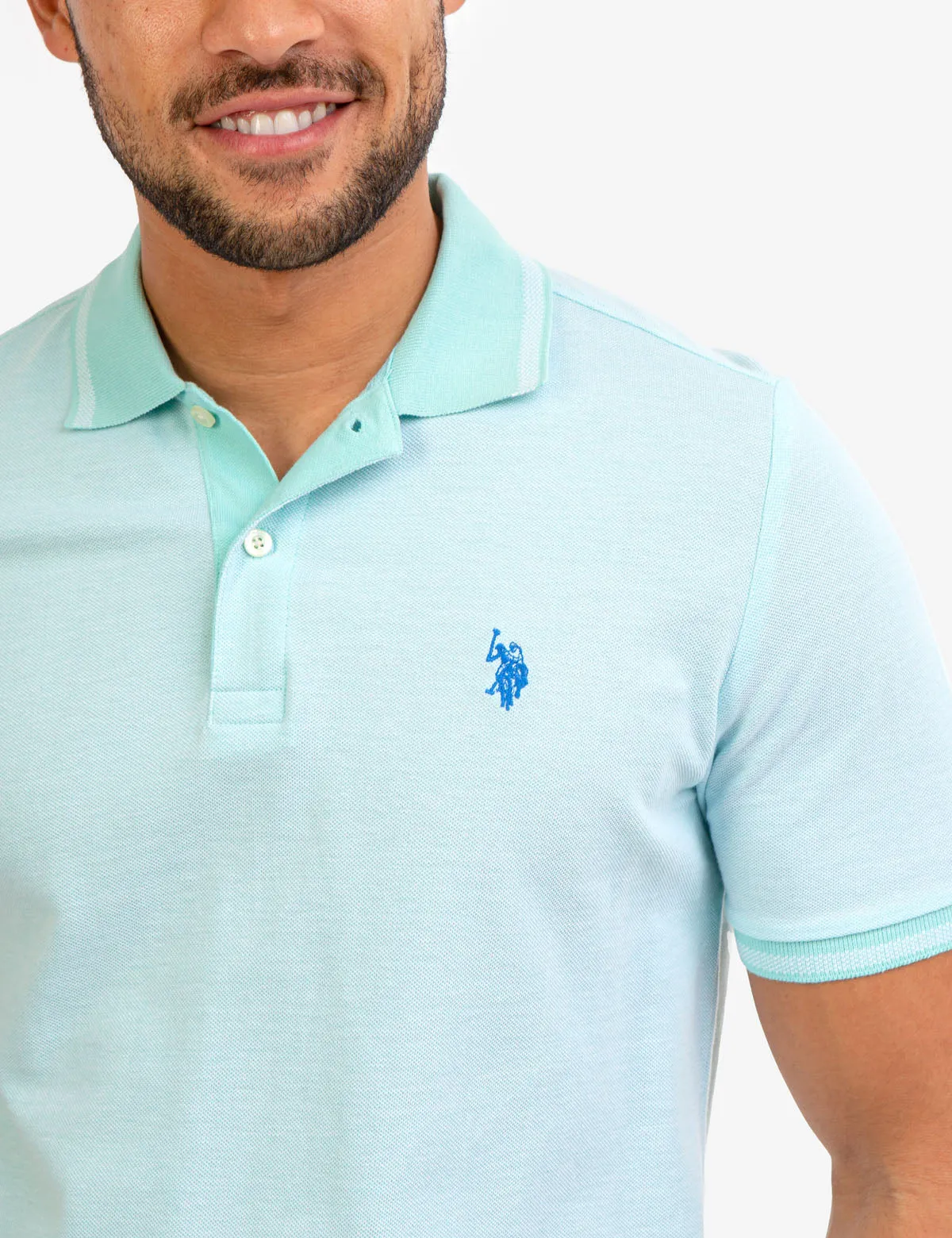 BIRDSEYE CONTRAST COLLAR POLO SHIRT