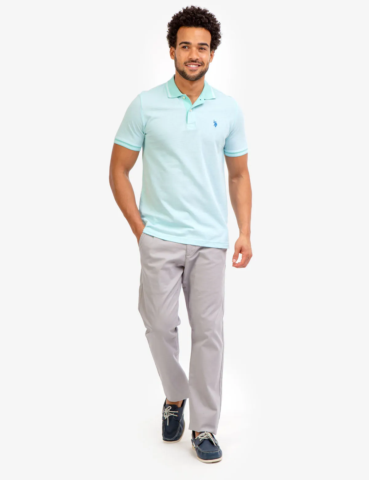 BIRDSEYE CONTRAST COLLAR POLO SHIRT