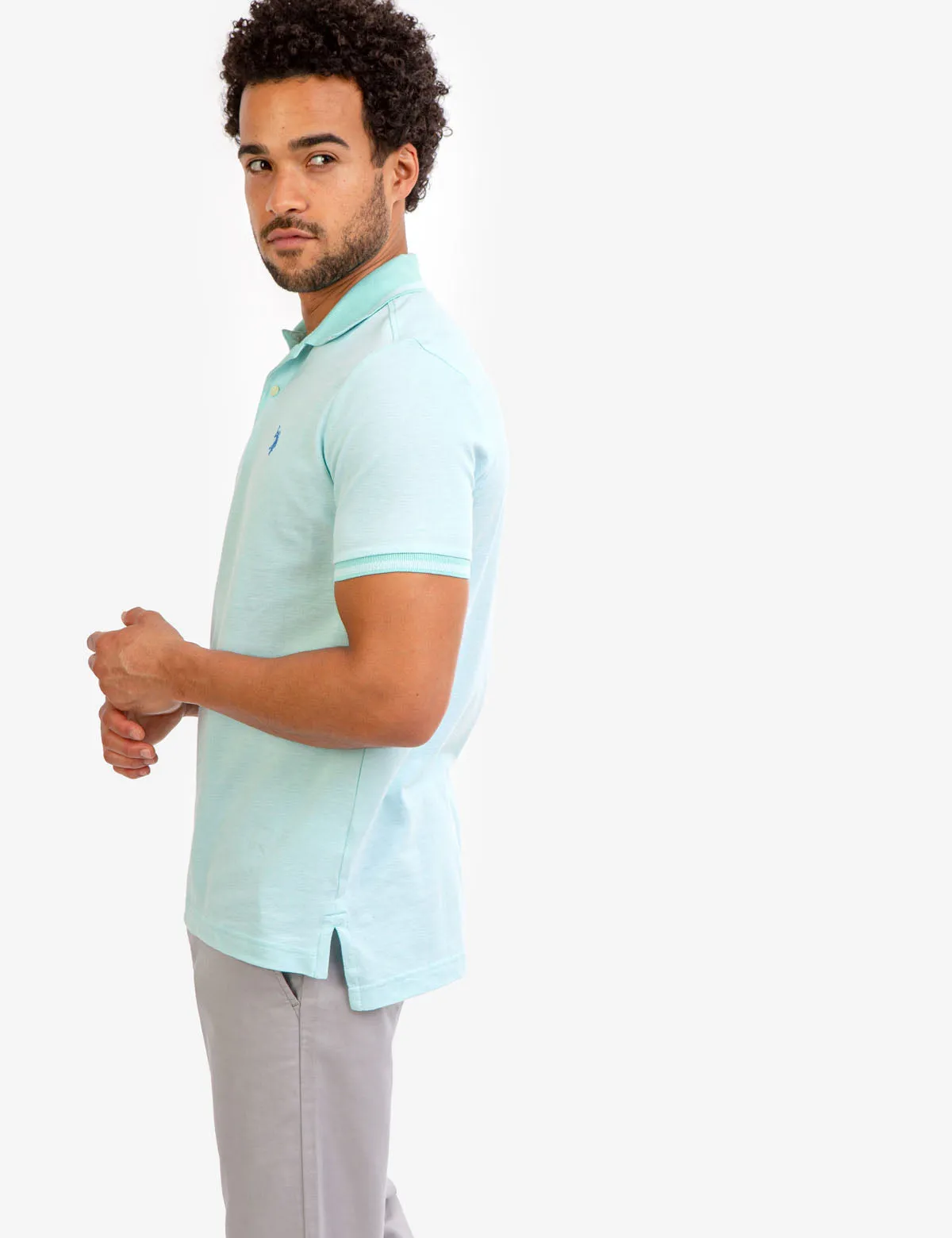 BIRDSEYE CONTRAST COLLAR POLO SHIRT