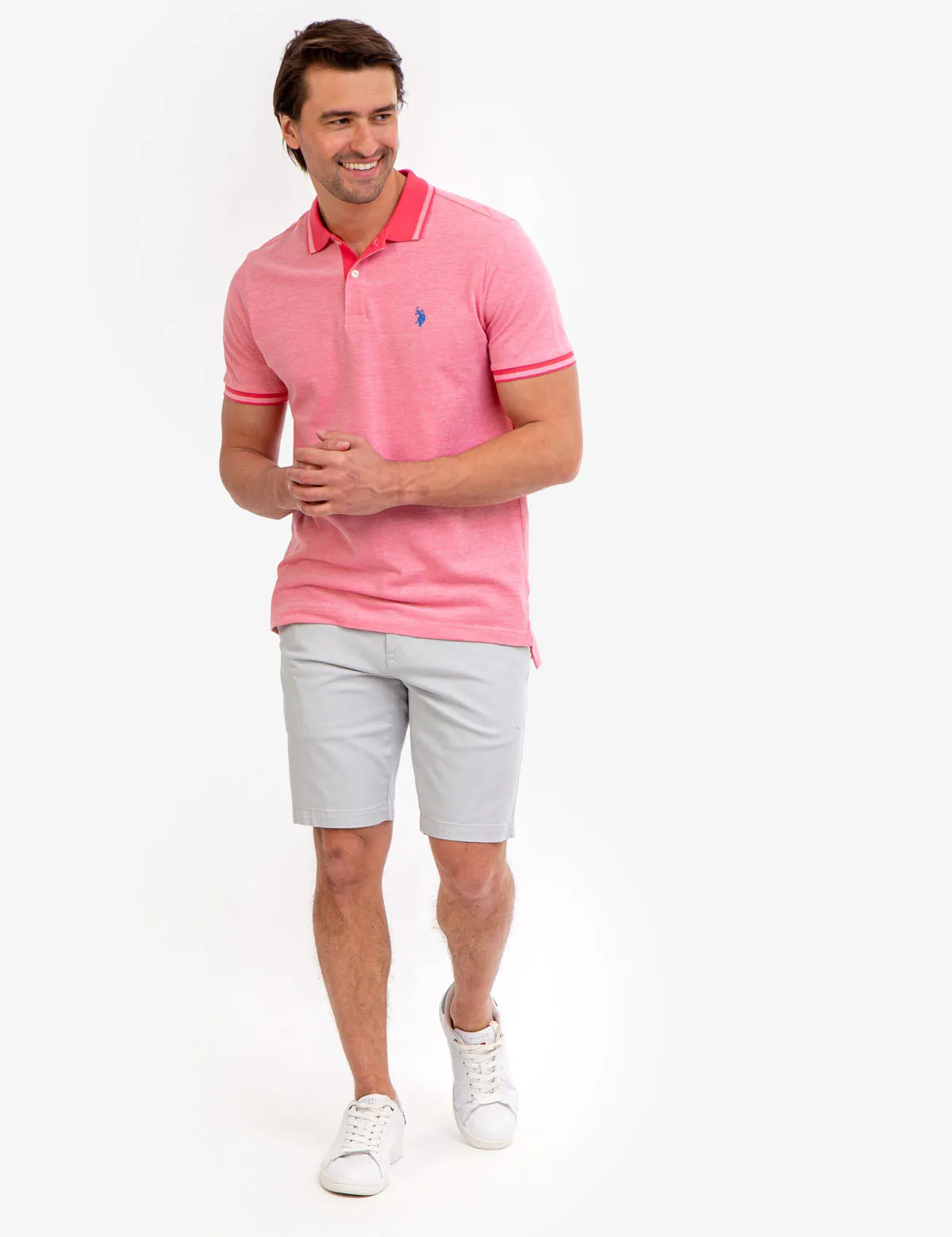 BIRDSEYE CONTRAST COLLAR POLO SHIRT