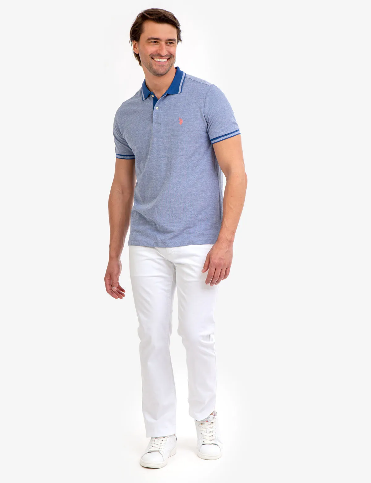 BIRDSEYE CONTRAST COLLAR POLO SHIRT