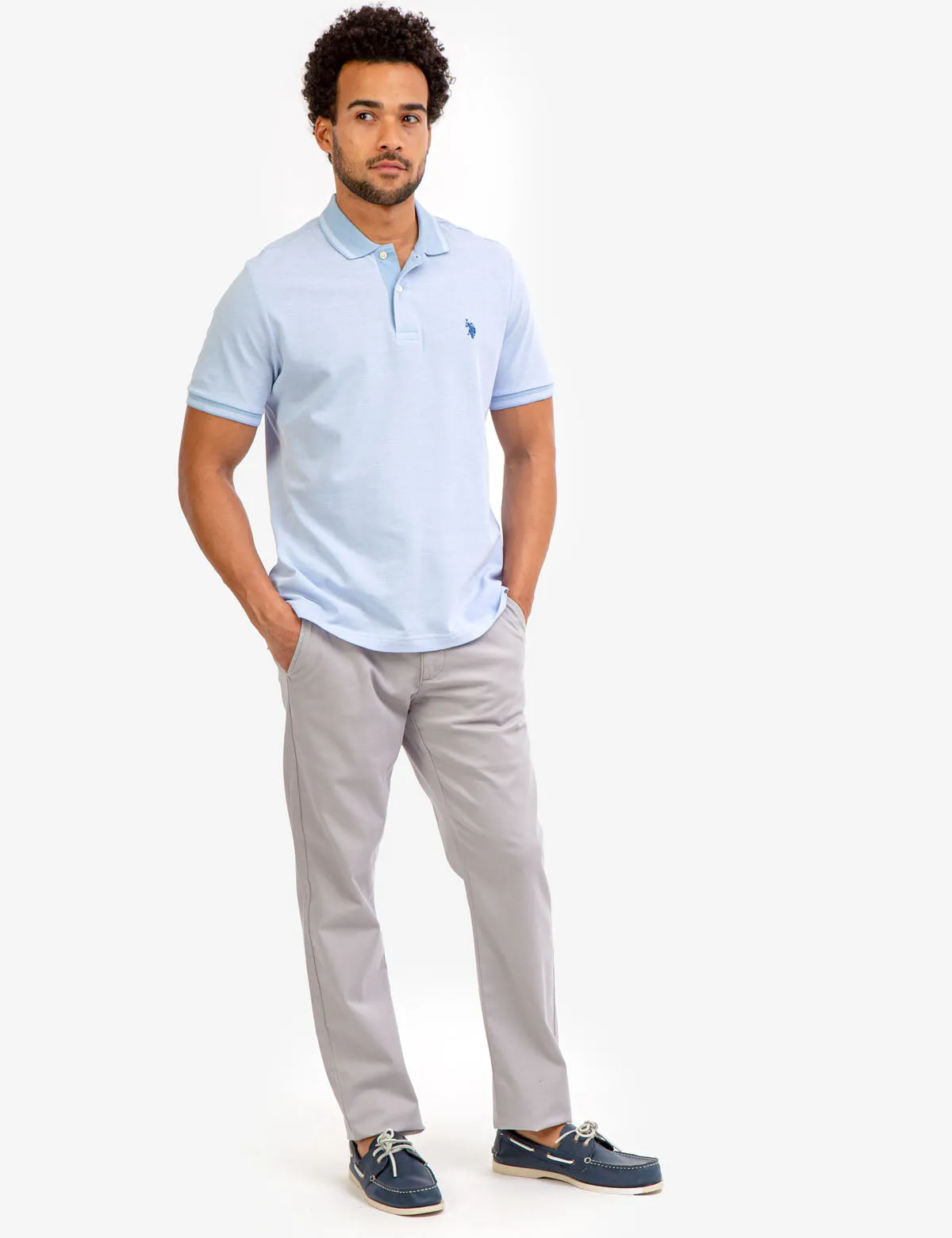 BIRDSEYE CONTRAST COLLAR POLO SHIRT