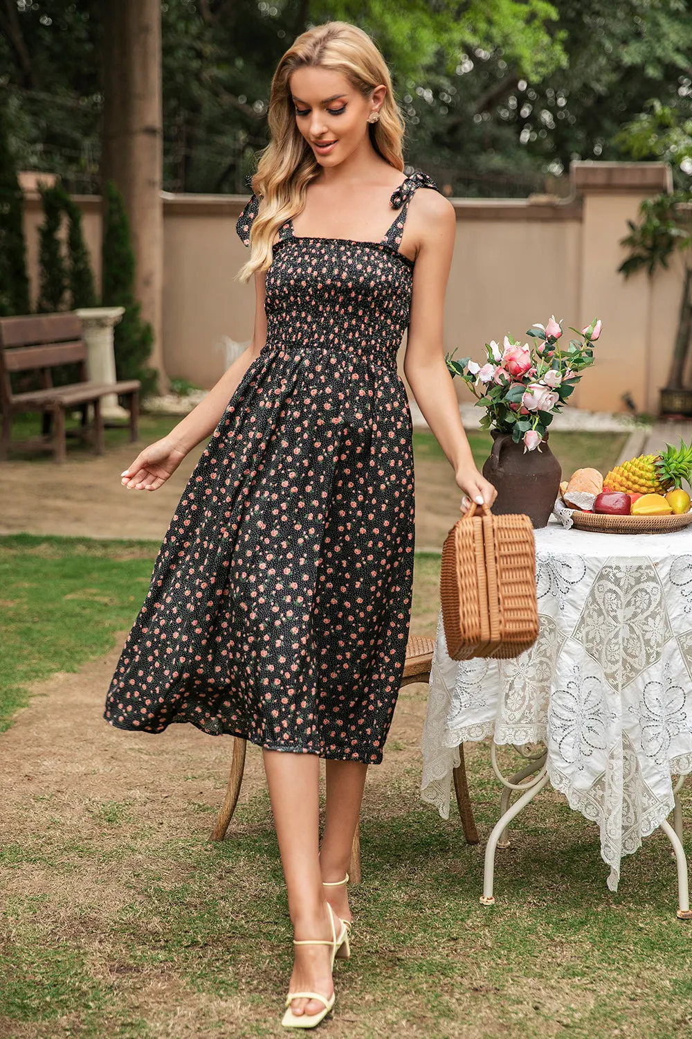 Black Floral Printed Summer Dress