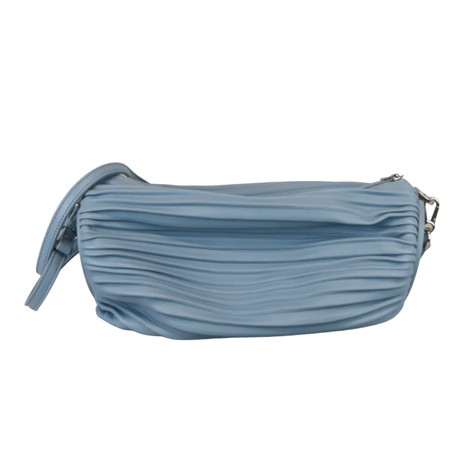 Bracelet Pouch Shoulder Lambskin Pleated Dusty Blue SHW