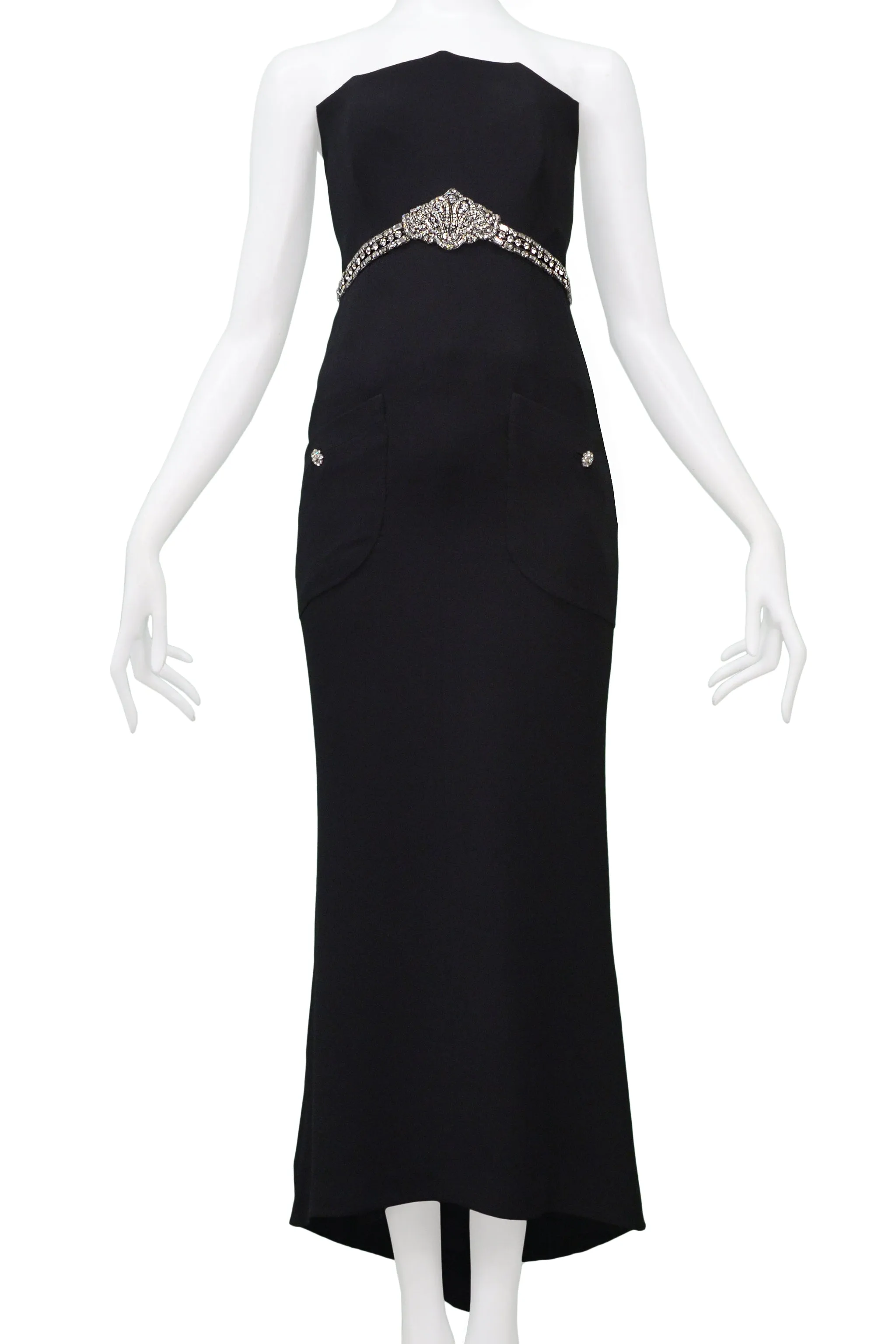 CHANEL BLACK CORSET EVENING GOWN WITH RHINESTONES 1997
