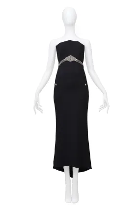 CHANEL BLACK CORSET EVENING GOWN WITH RHINESTONES 1997