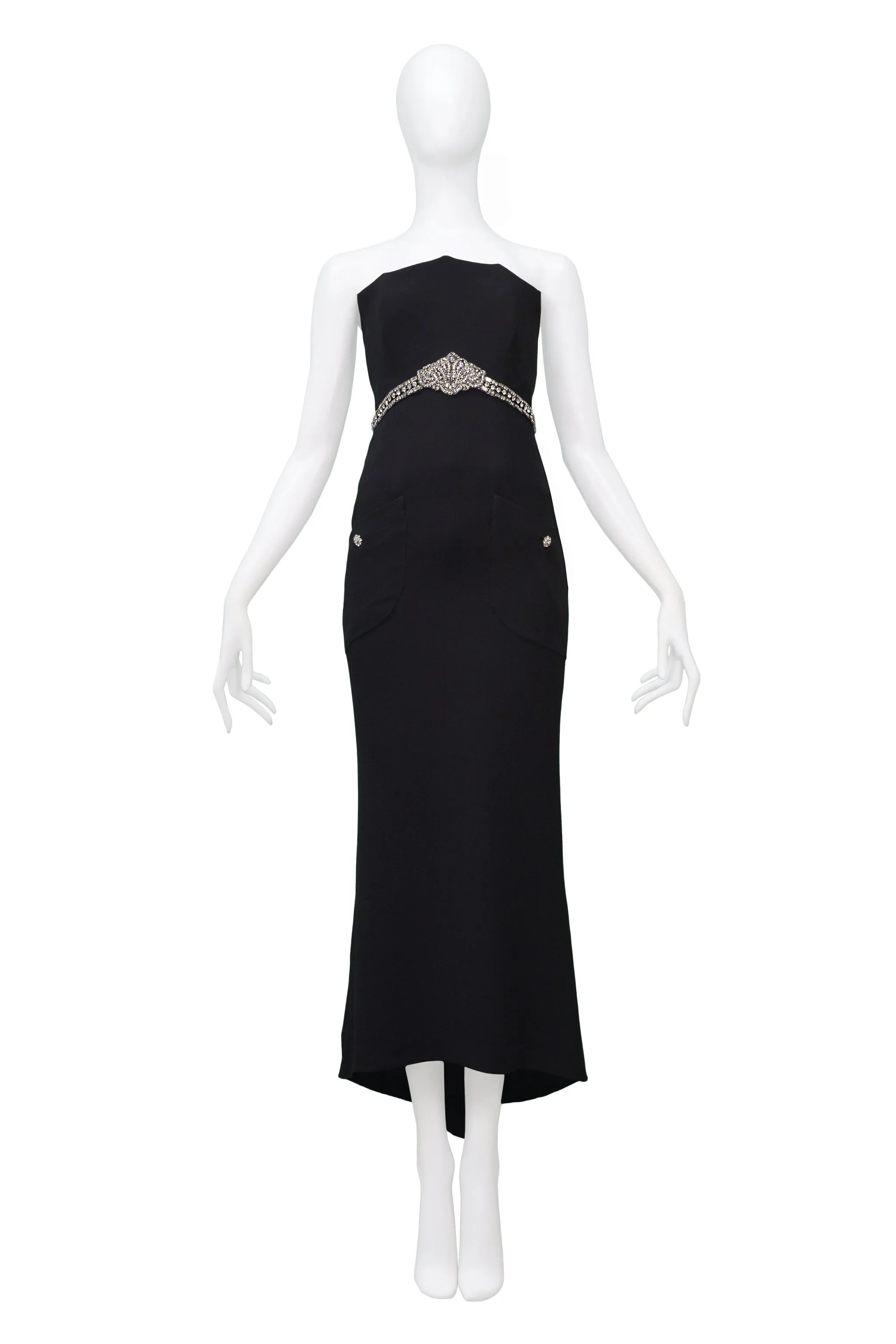 CHANEL BLACK CORSET EVENING GOWN WITH RHINESTONES 1997