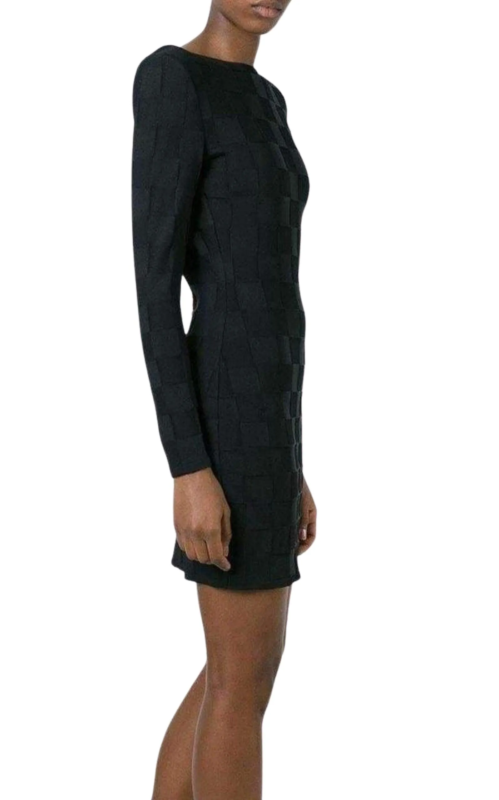 Check Jacquard Deep V-Back Dress
