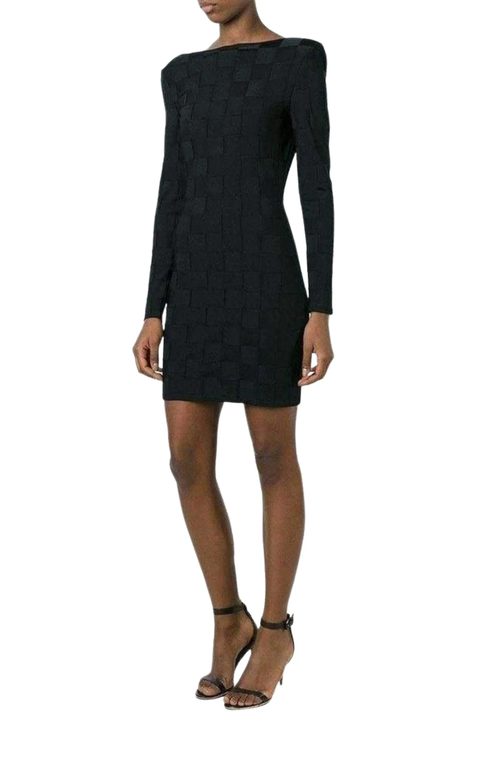 Check Jacquard Deep V-Back Dress