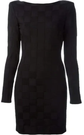 Check Jacquard Deep V-Back Dress