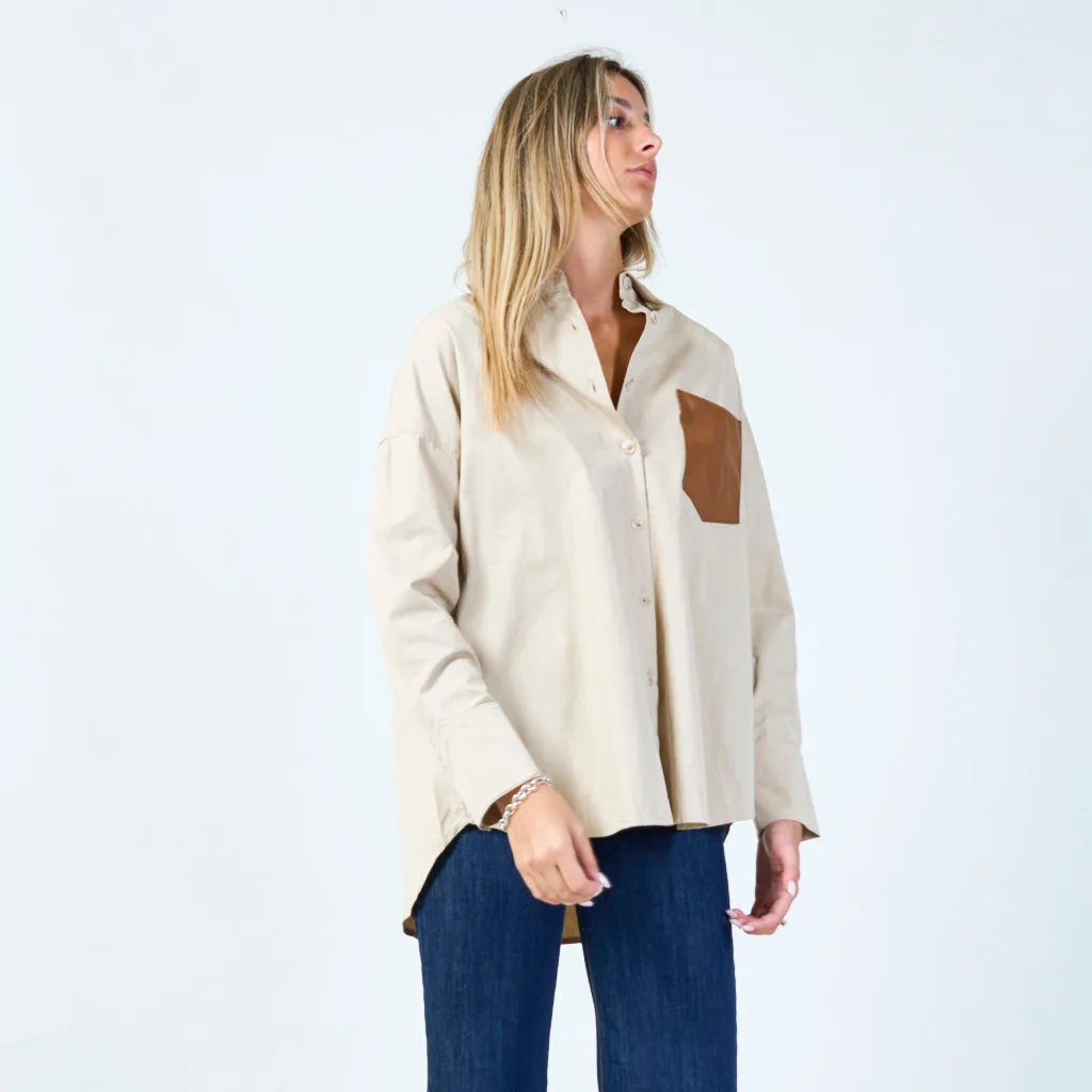 Contemporary button-up shirt with contrast pocket wholesale