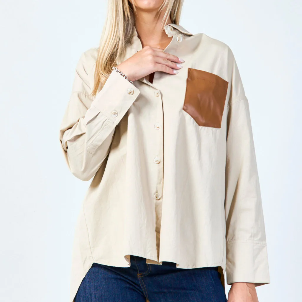 Contemporary button-up shirt with contrast pocket wholesale