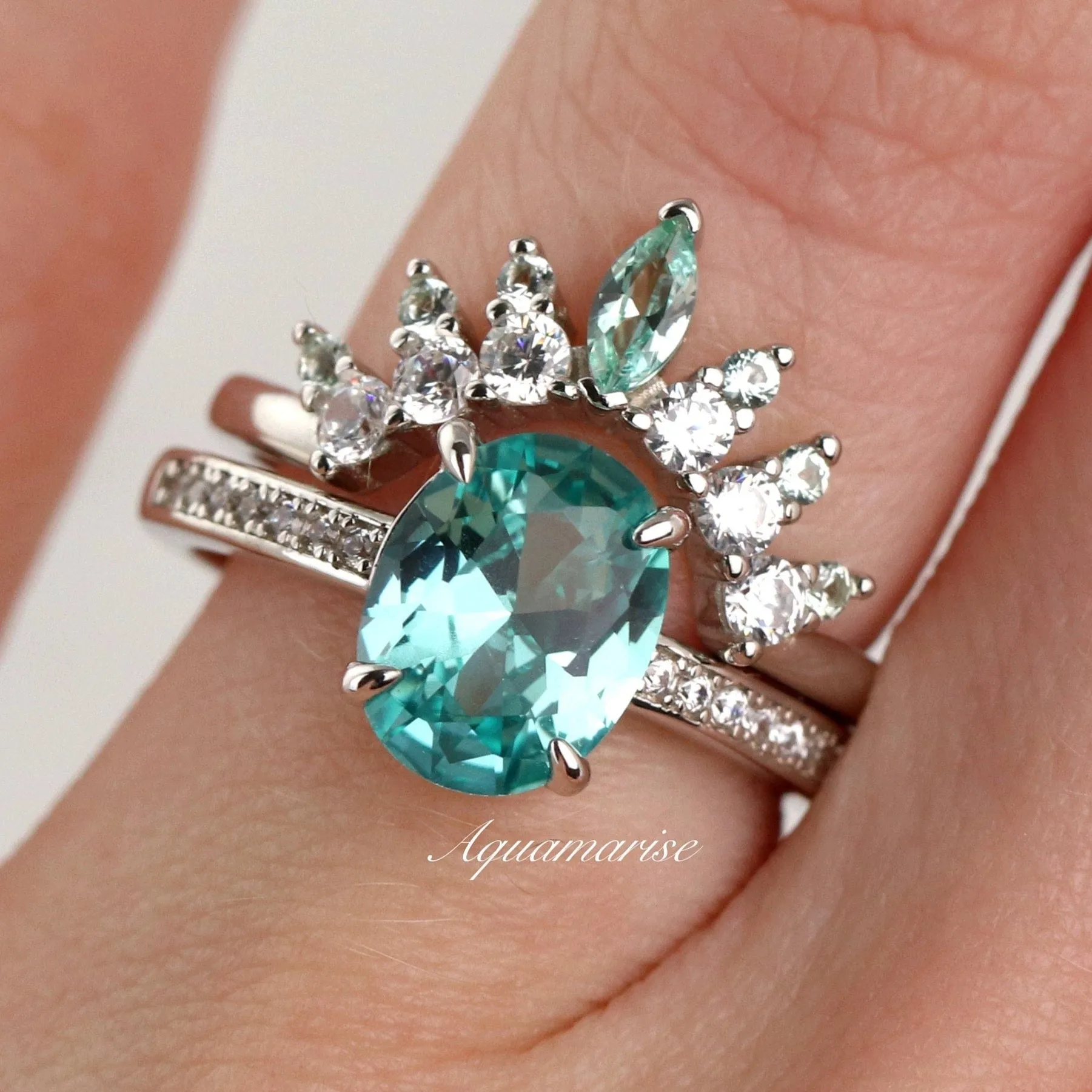 Crown Mint Green Sapphire Band- Sterling Silver
