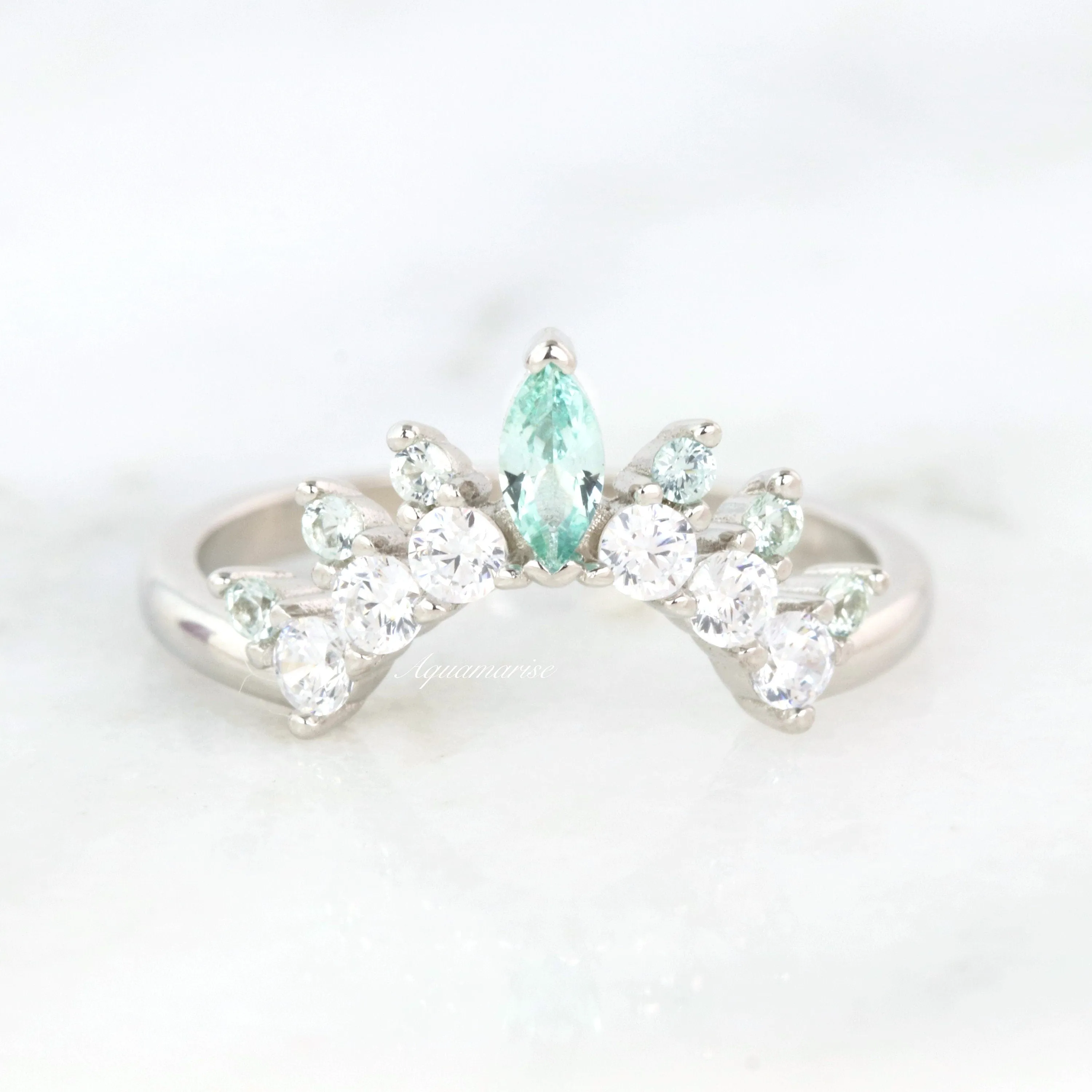 Crown Mint Green Sapphire Band- Sterling Silver
