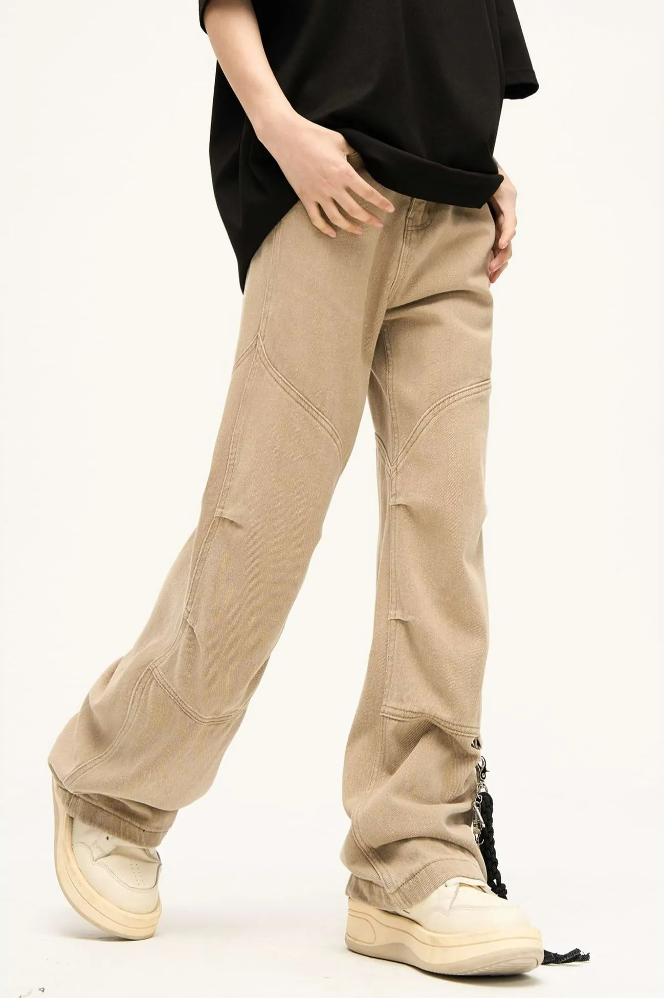 Double Side Waist Strap Pleated Pants