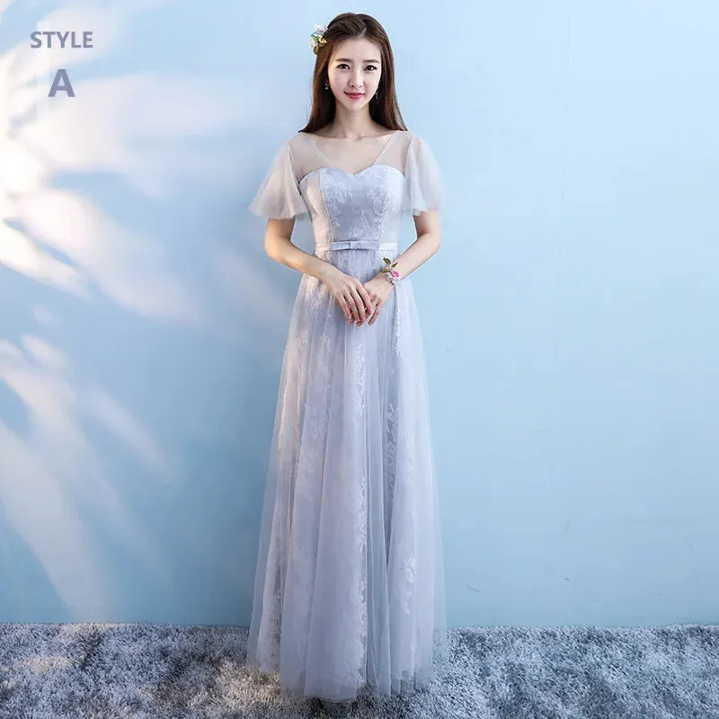 Elegant Bridesmaid Dresses for Women Blue Long Dress Tulle Appliques Wedding Banquet GownTemperament Ladies Prom Evening Dresses