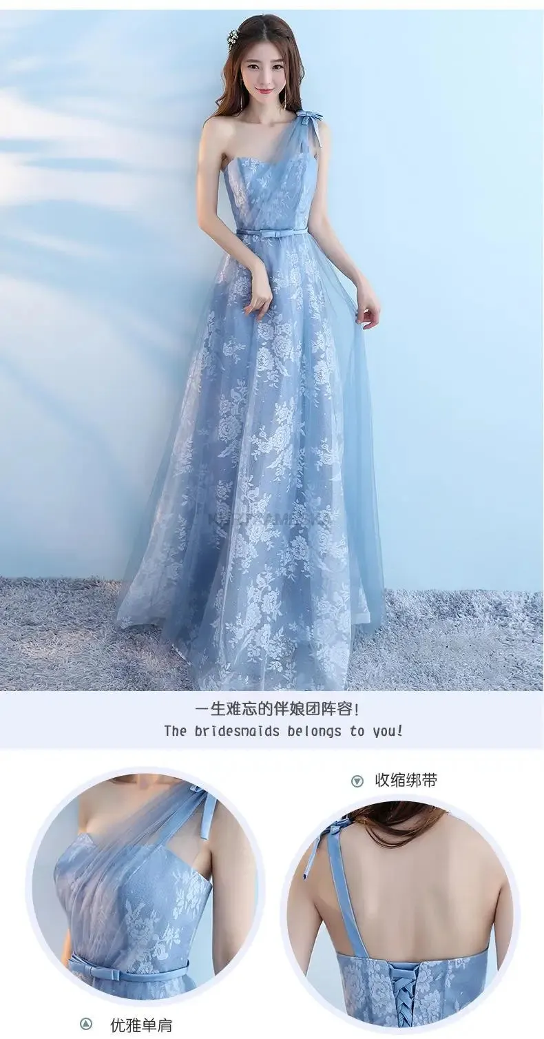 Elegant Bridesmaid Dresses for Women Blue Long Dress Tulle Appliques Wedding Banquet GownTemperament Ladies Prom Evening Dresses
