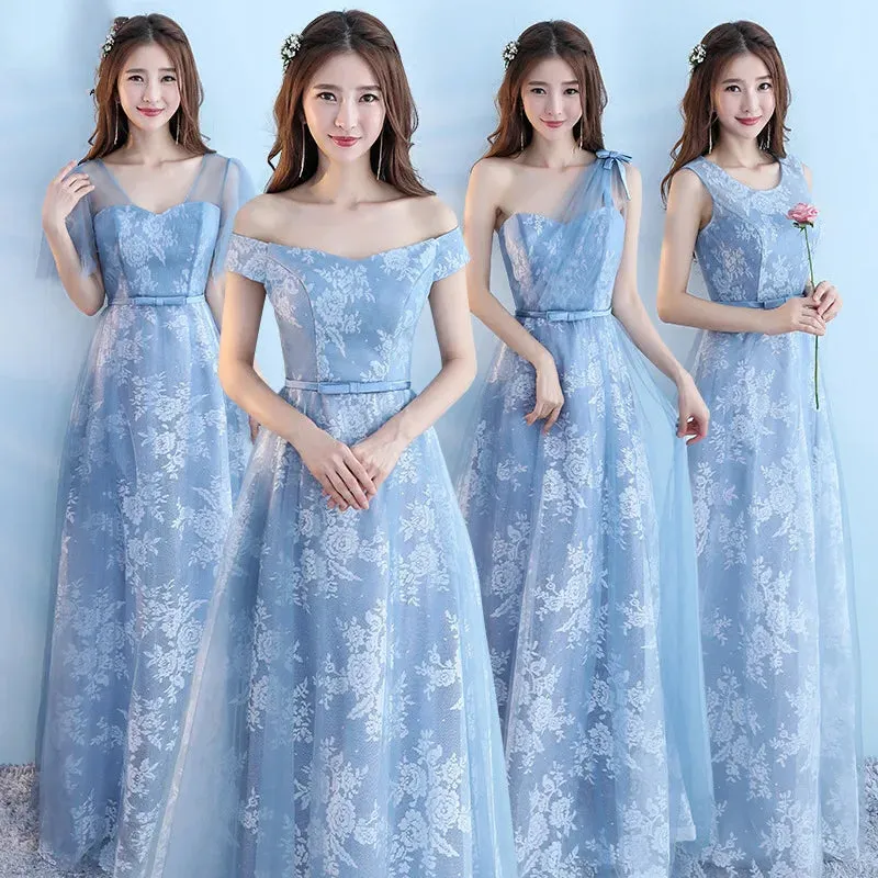 Elegant Bridesmaid Dresses for Women Blue Long Dress Tulle Appliques Wedding Banquet GownTemperament Ladies Prom Evening Dresses