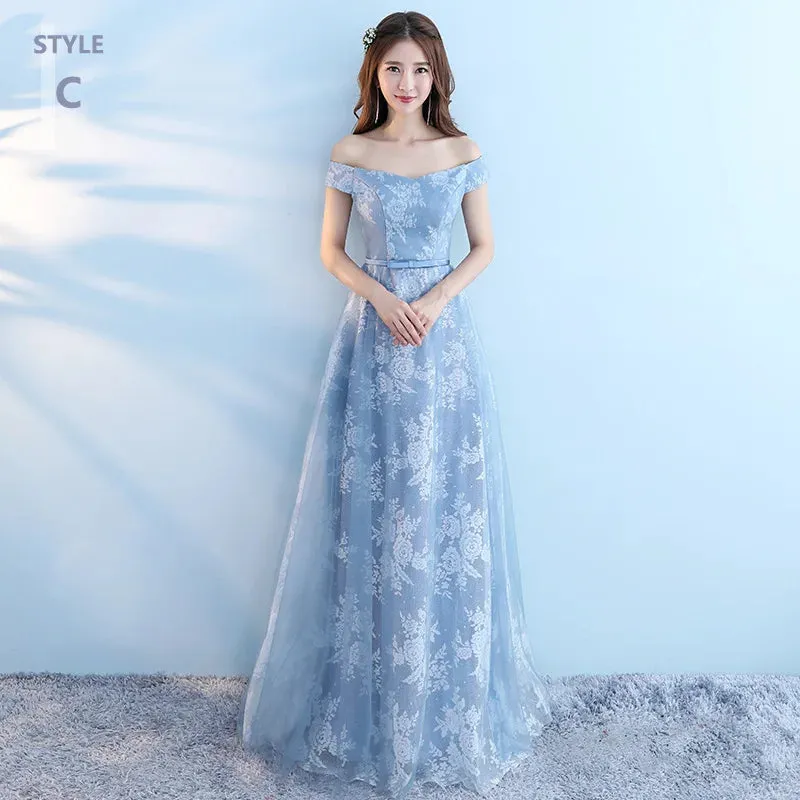 Elegant Bridesmaid Dresses for Women Blue Long Dress Tulle Appliques Wedding Banquet GownTemperament Ladies Prom Evening Dresses
