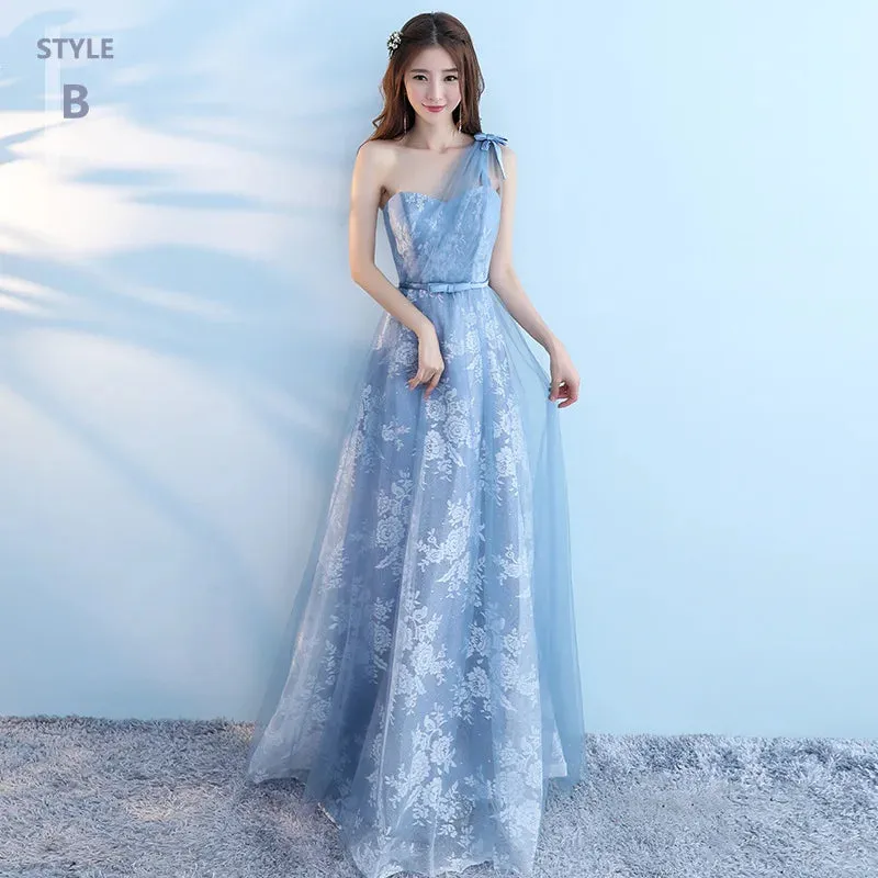 Elegant Bridesmaid Dresses for Women Blue Long Dress Tulle Appliques Wedding Banquet GownTemperament Ladies Prom Evening Dresses